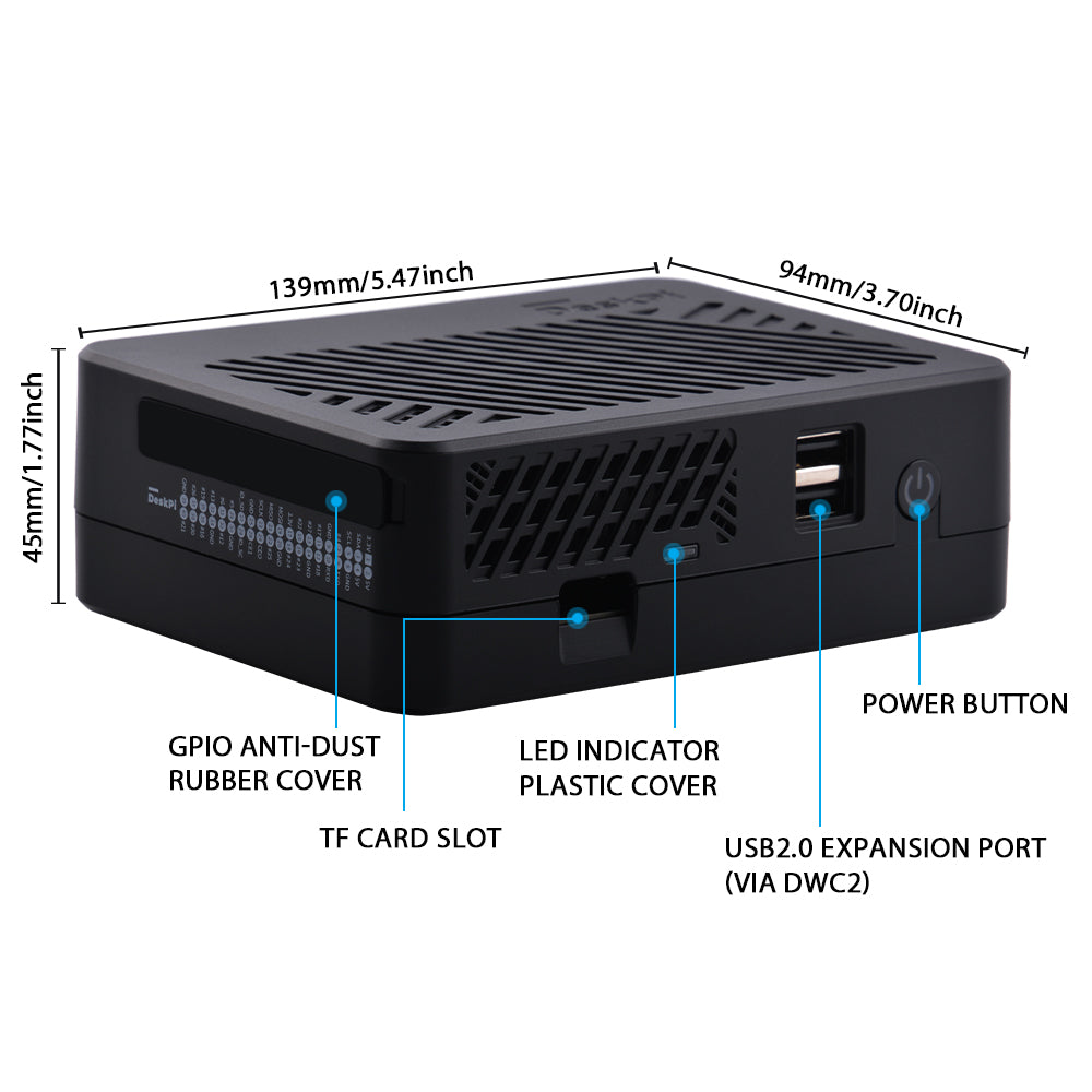 DeskPi Lite M.2 Case with M.2 SATA SSD Expansion Board for Raspberry Pi 4B, with Power Button/ Heatsink with PWM Fan/ Dual Full-Size HDMI/Extra Two USB Ports