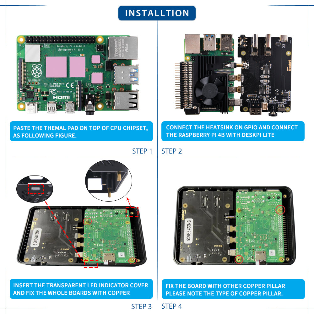DeskPi Lite M.2 Case with M.2 SATA SSD Expansion Board for Raspberry Pi 4B, with Power Button/ Heatsink with PWM Fan/ Dual Full-Size HDMI/ Extra Two USB Ports