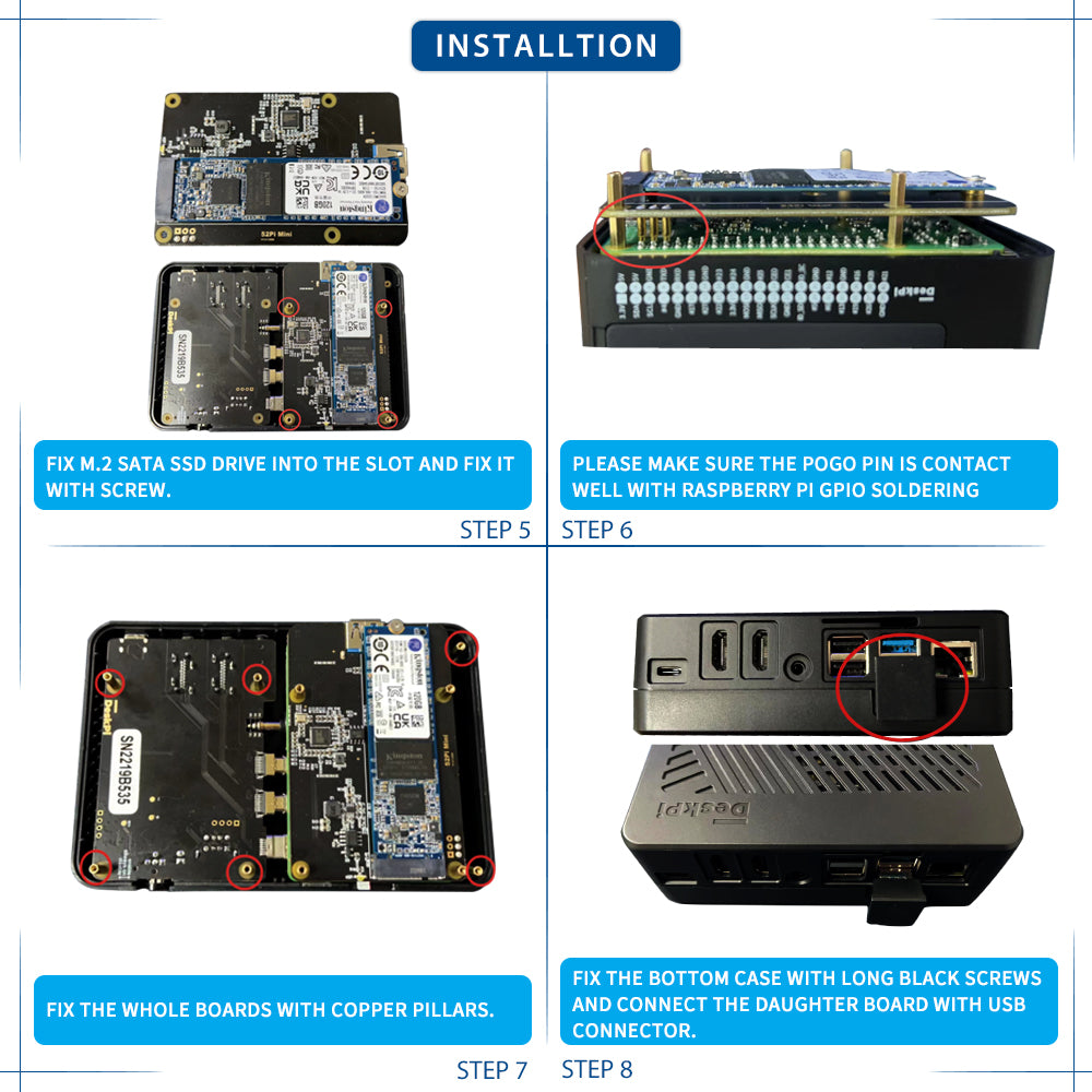 DeskPi Lite M.2 Case with M.2 SATA SSD Expansion Board for Raspberry Pi 4B, with Power Button/ Heatsink with PWM Fan/ Dual Full-Size HDMI/ Extra Two USB Ports