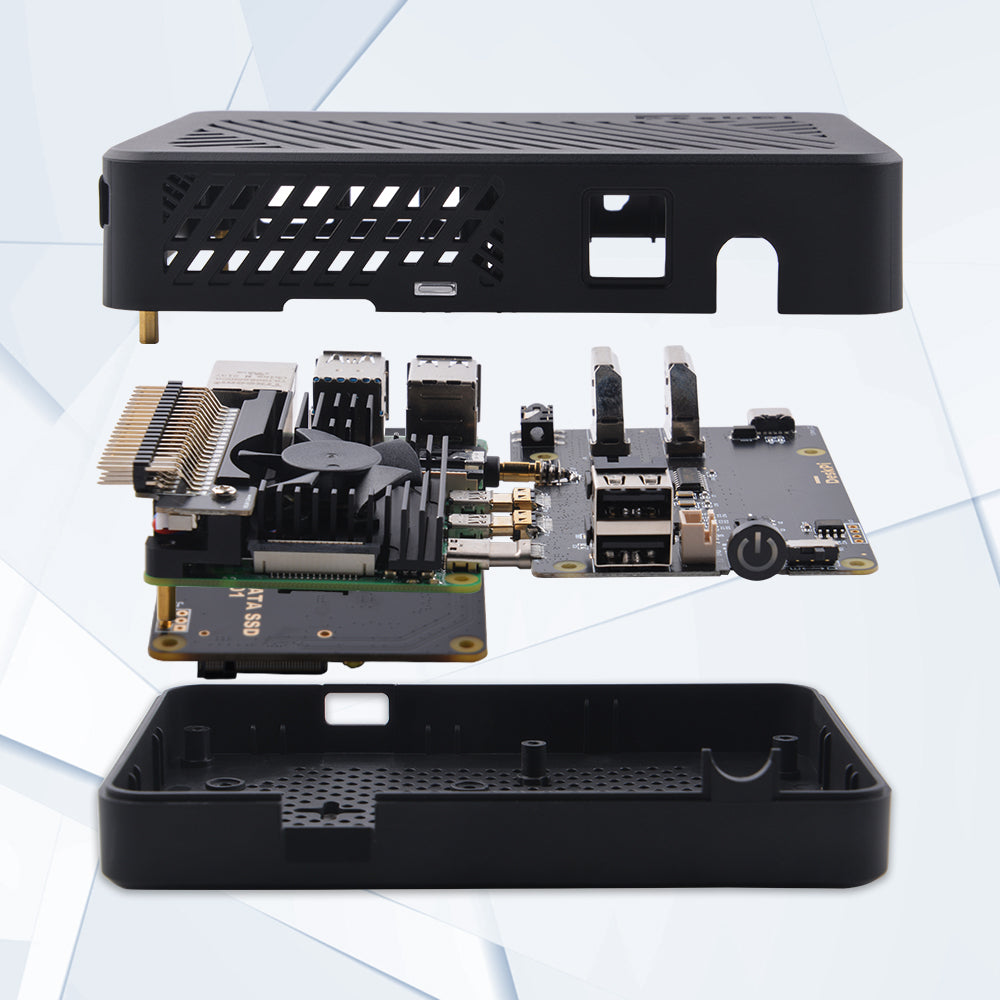DeskPi Lite M.2 Case with M.2 SATA SSD Expansion Board for Raspberry Pi 4B, with Power Button/ Heatsink with PWM Fan/ Dual Full-Size HDMI/ Extra Two USB Ports