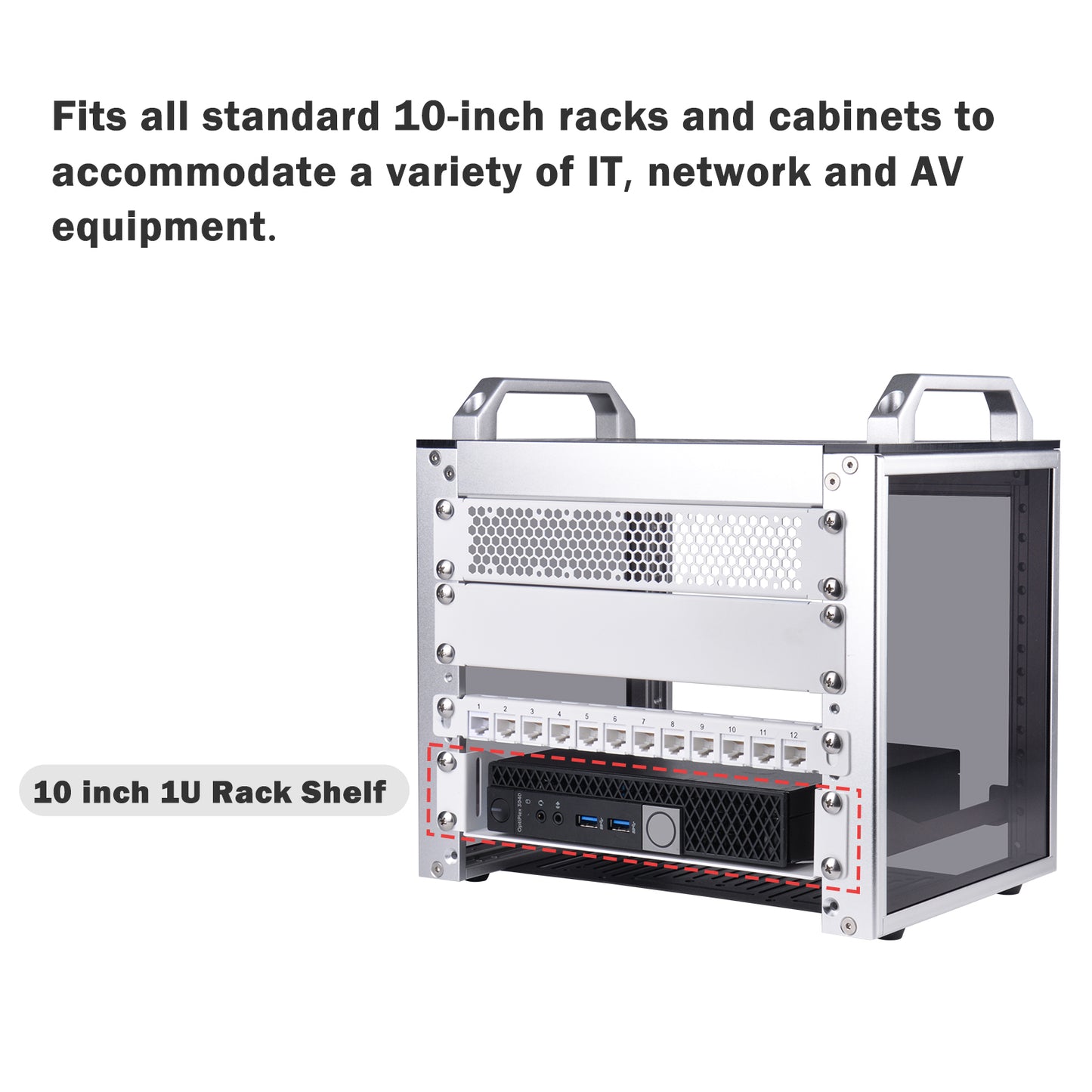 DeskPi Rackmate 1U Rack Shelf, White 10 inch Vented Rack Mount Cantilever Tray for T0/T1 Server Cabinets