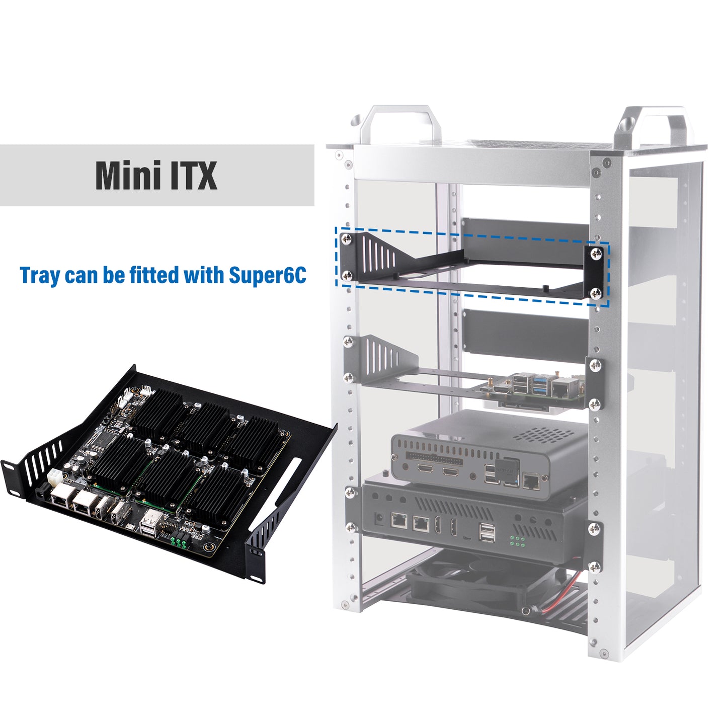 DeskPi RackMate Accessories Mini ITX Shelf 10 inch 1U Rack, support Mini-ITX Motherboard / Super6C