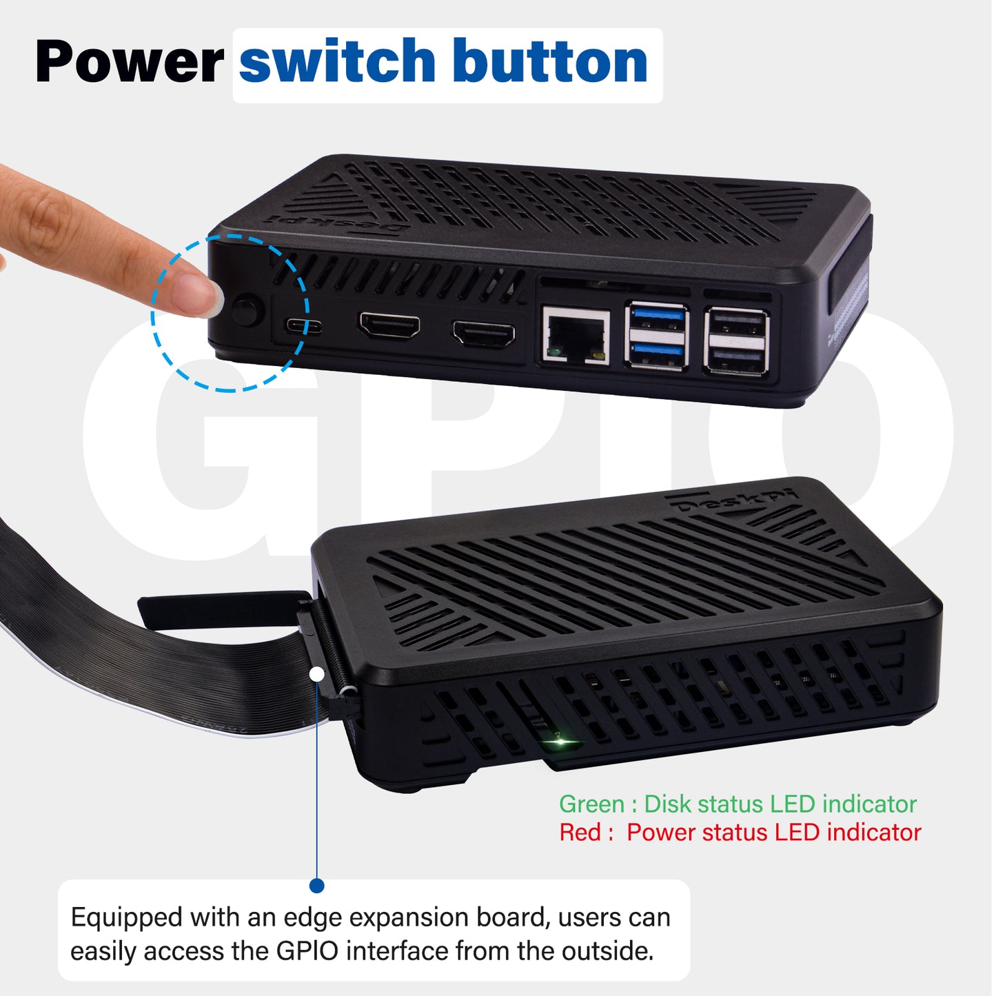 DeskPi Lite for Raspberry Pi 5, With Power Button/Heatsink with Armor Lite V5 Fan, Support M.2 NVMe SSD
