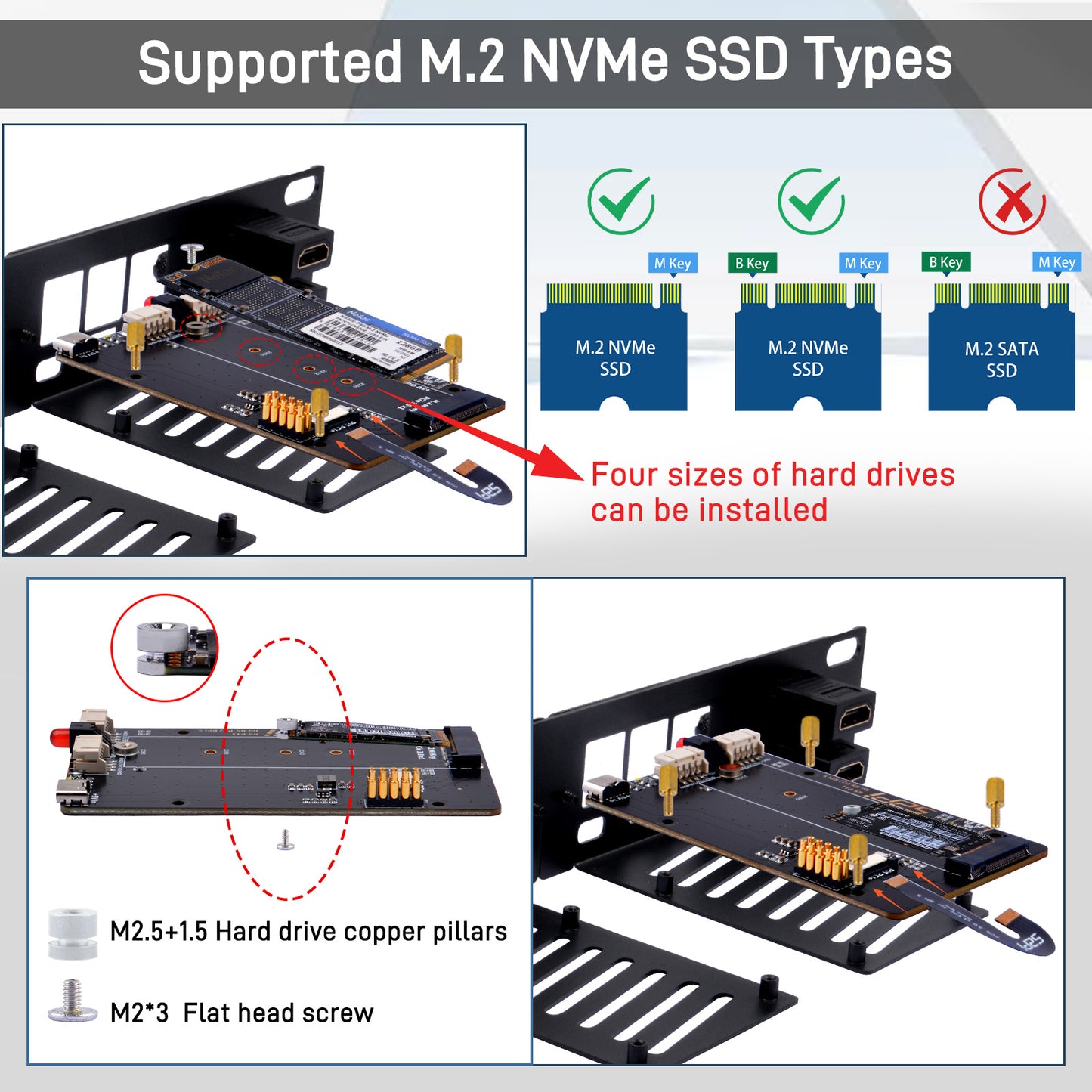 DeskPi Rackmate 10-inch 1U Rack Mount with 2 PCIE NVME Boards for Raspberry Pi 5, Supports M.2 NVMe SSDs