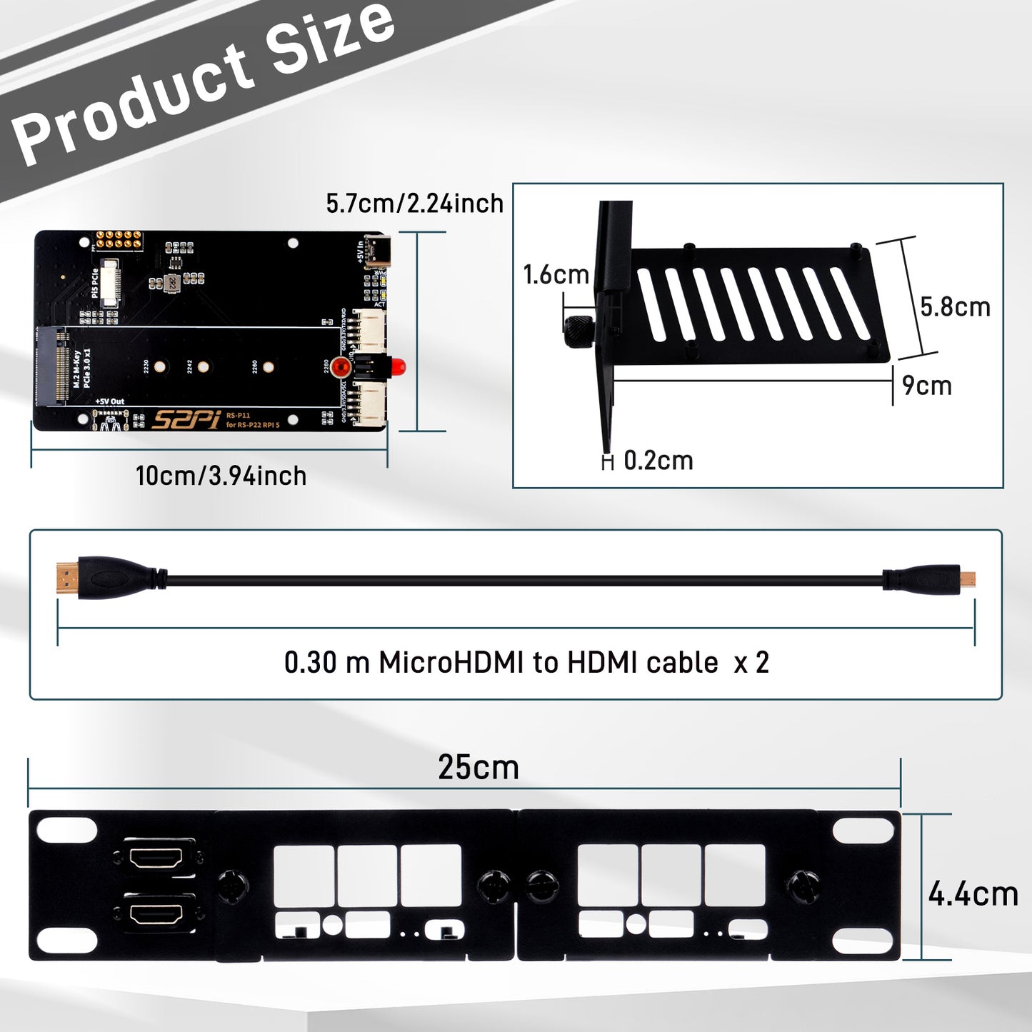 DeskPi Rackmate 10-inch 1U Rack Mount with 2 PCIE NVME Boards for Raspberry Pi 5, Supports M.2 NVMe SSDs