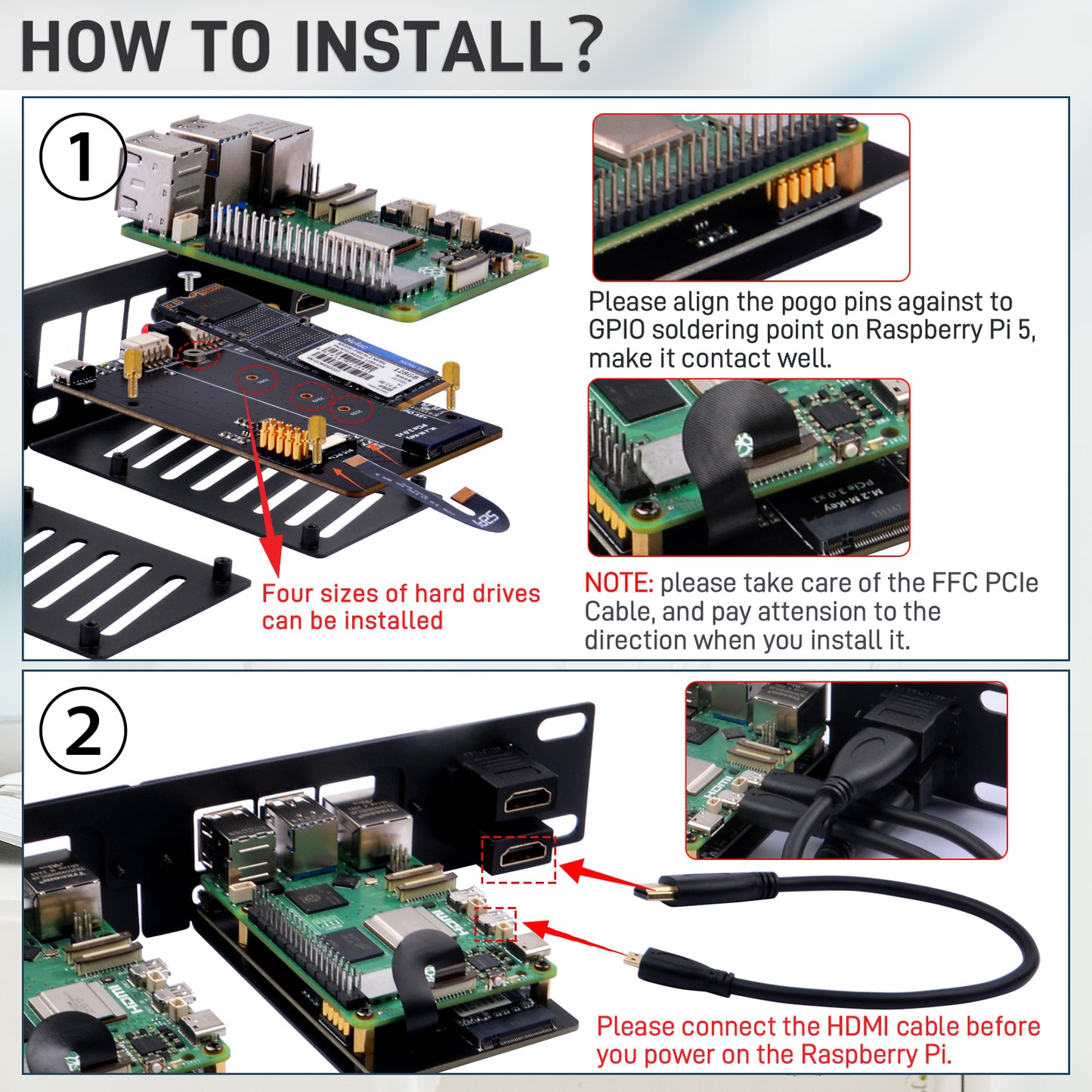 DeskPi Rackmate 10-inch 1U Rack Mount with 2 PCIE NVME Boards for Raspberry Pi 5, Supports M.2 NVMe SSDs