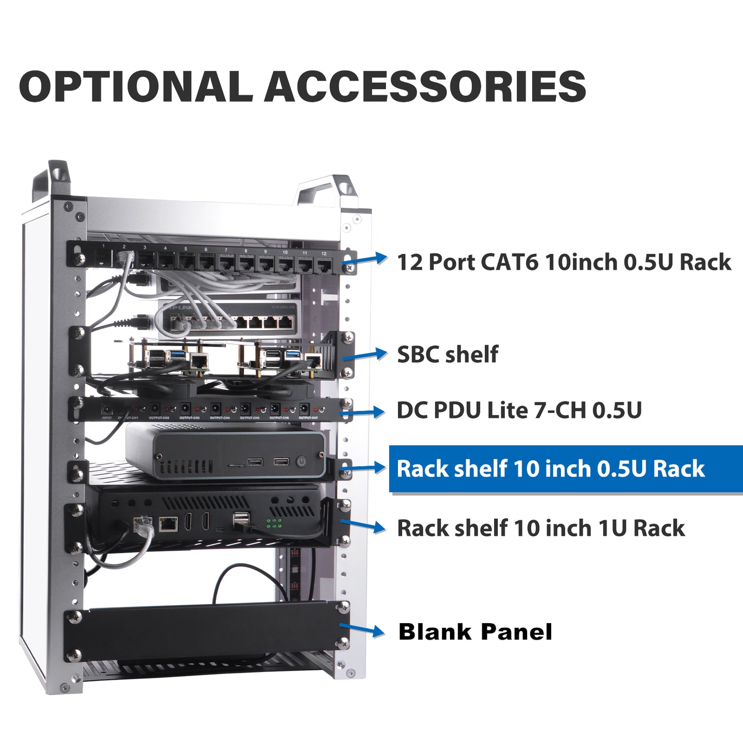 DeskPi RackMate Accessories Rack Shelf 10 inch 0.5U Rack for T0/T1 Server Cabinet