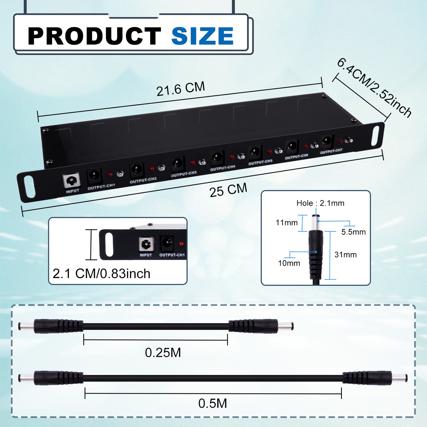DeskPi DC PDU Lite 7-CH 0.5U for DeskPi Rackmate, 7 Outlets Rack-Mount Power Distribution Unit for 10 Inch Server Cabinet