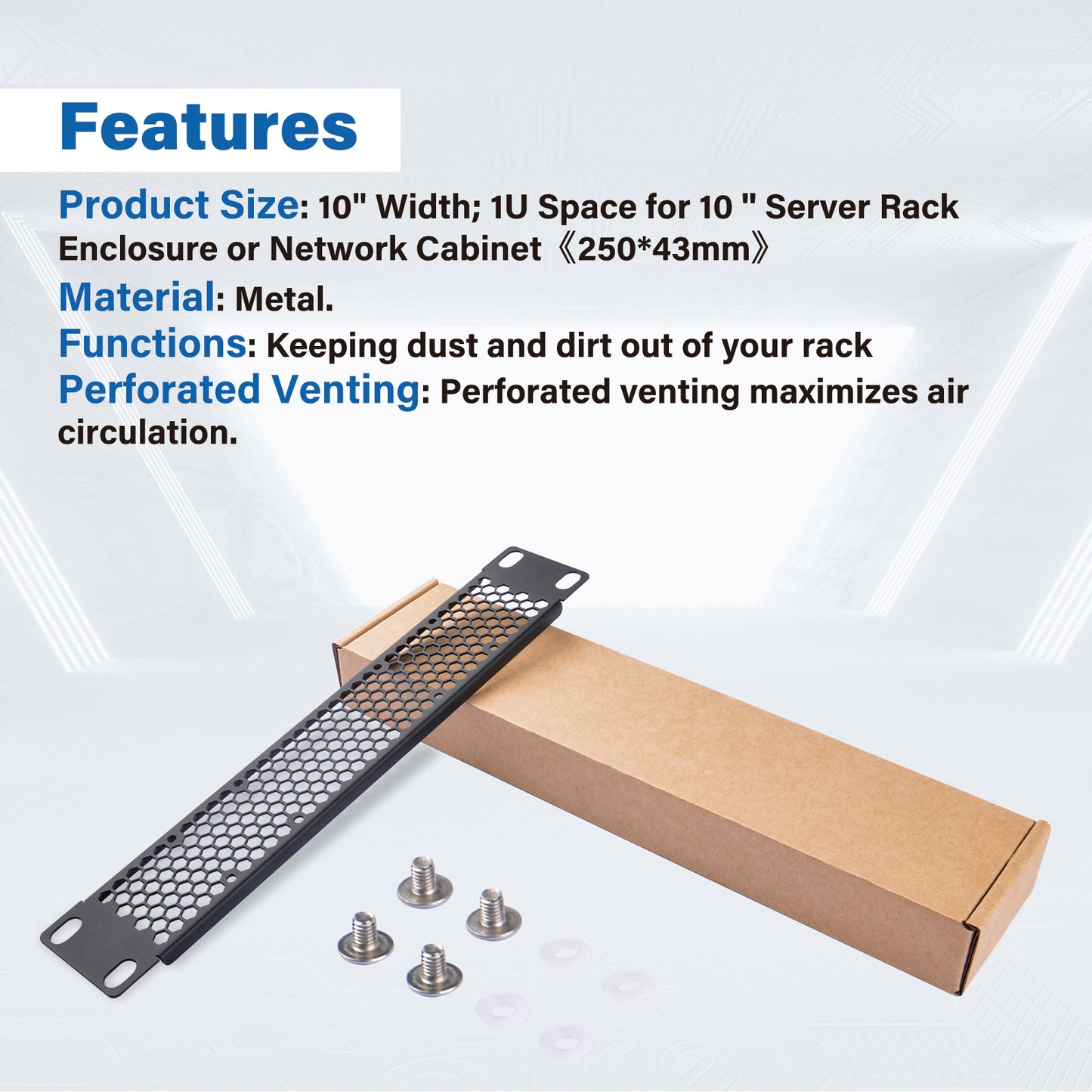 DeskPi Rackmate 1U Venting Blank Panel Metal Rack Mount for 10 Inch Server Rack / Network Cabinet