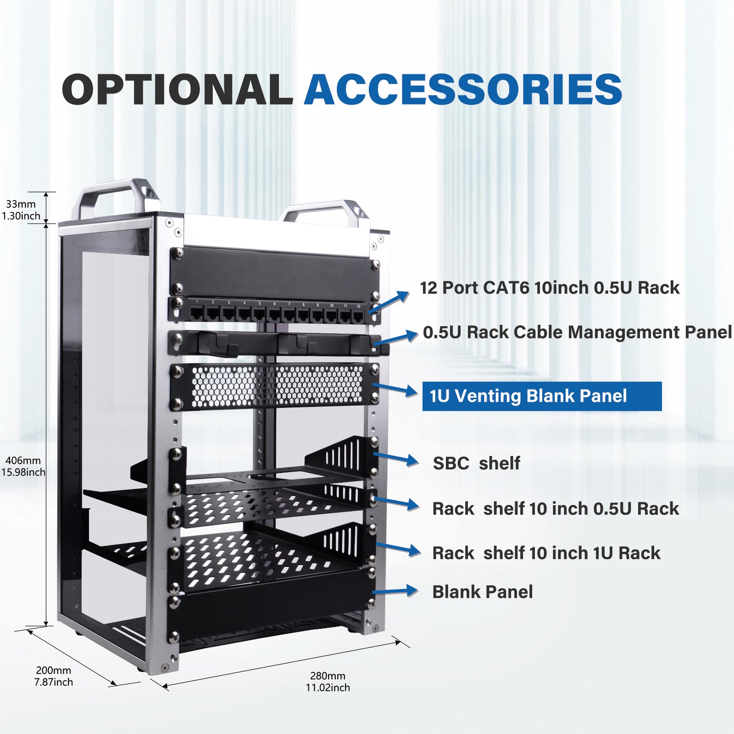 DeskPi Rackmate 1U Venting Blank Panel Metal Rack Mount for 10 Inch Server Rack / Network Cabinet