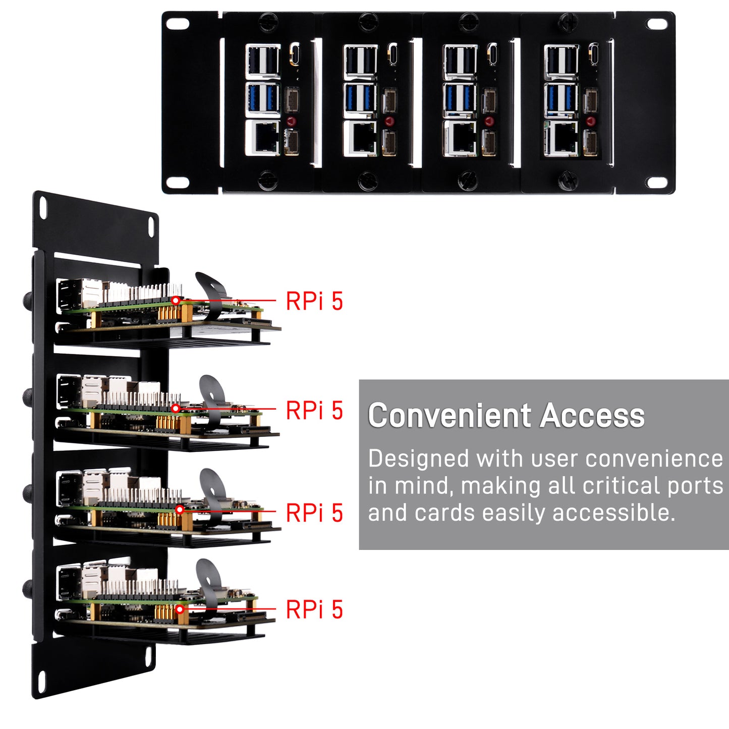 DeskPi Rackmate 10 inch 2U Rack Mount with 4 PCIE NVME Boards for Raspberry Pi 5