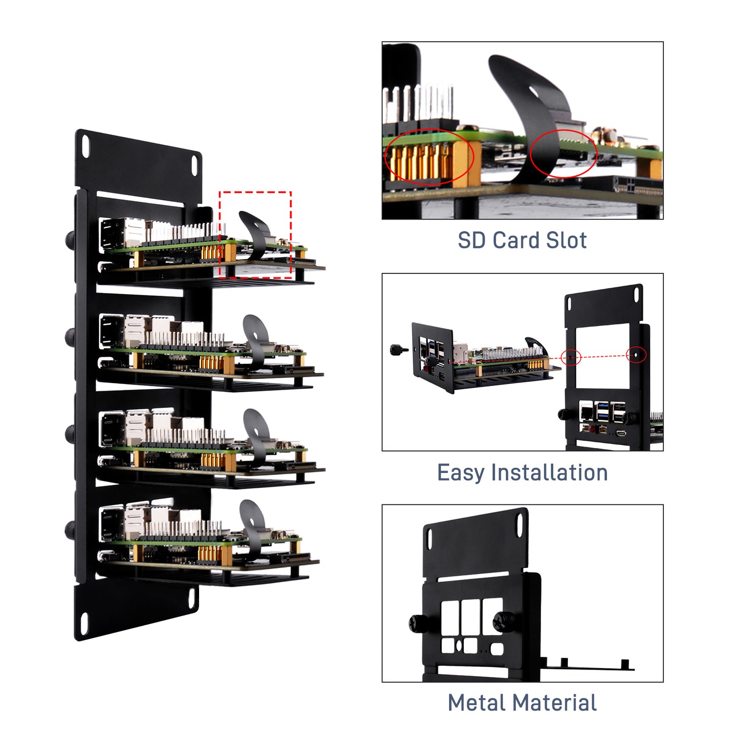 DeskPi Rackmate 10 inch 2U Rack Mount with 4 PCIE NVME Boards for Raspberry Pi 5