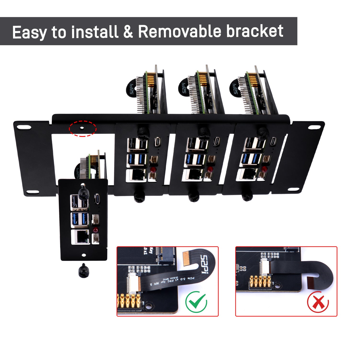 DeskPi Rackmate 10 inch 2U Rack Mount with 4 PCIE NVME Boards for Raspberry Pi 5