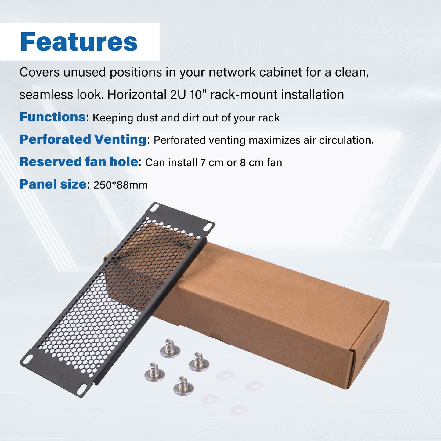 DeskPi Rackmate Accessories 10 inch 2U Rack Venting Blank Panel for T0/T1/T2 Server Rack/Network Cabinet