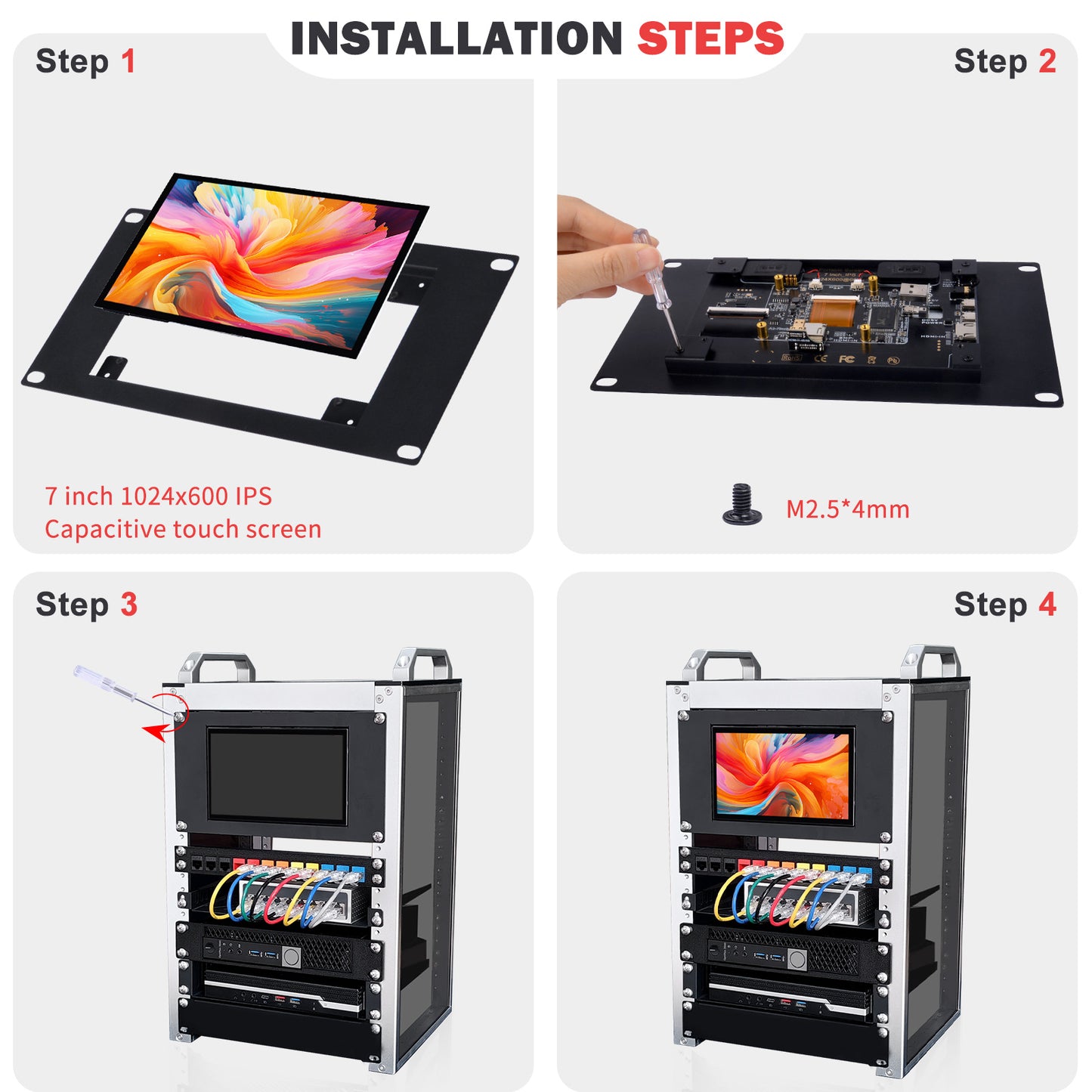 DeskPi RackMate Accessories 7 Inch LCD Monitor Mounting Panel for 10-inch Server Cabinets
