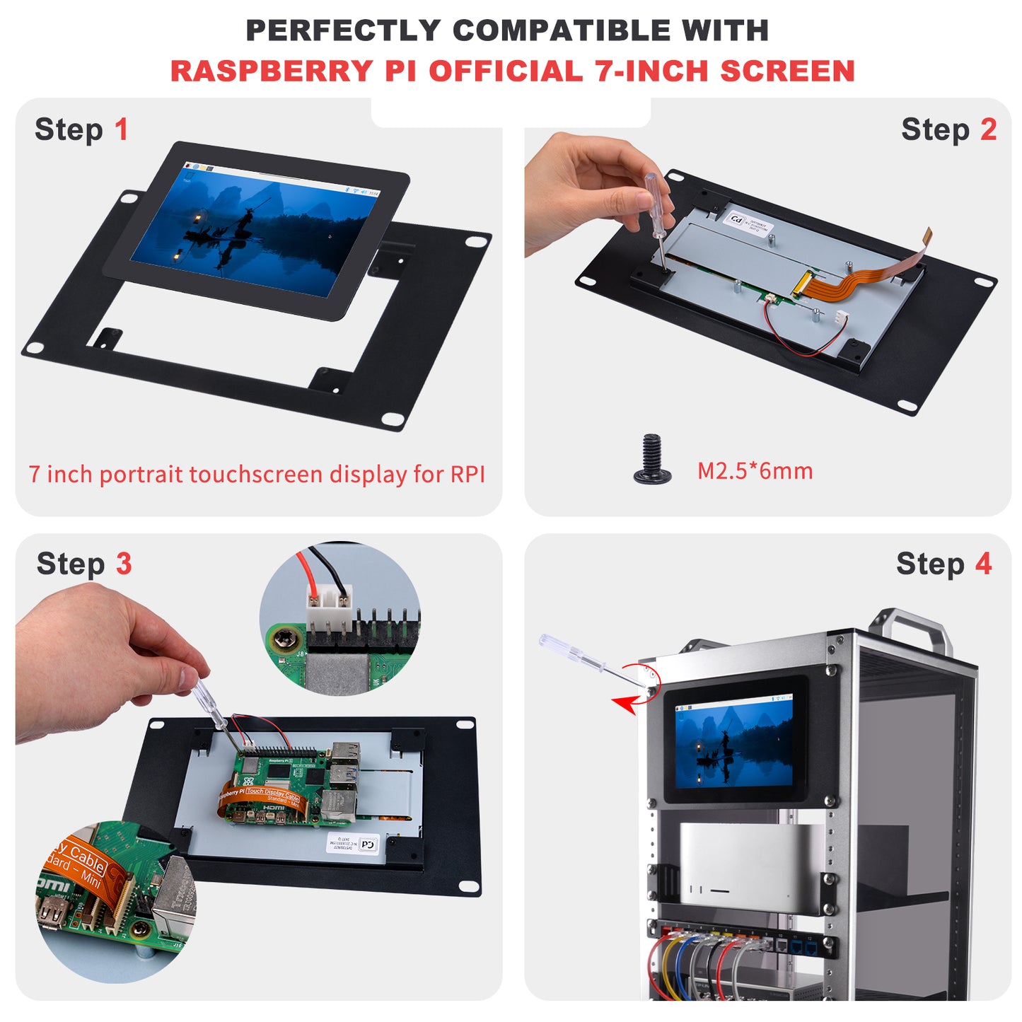 DeskPi RackMate Accessories 7 Inch LCD Monitor Mounting Panel for 10-inch Server Cabinets