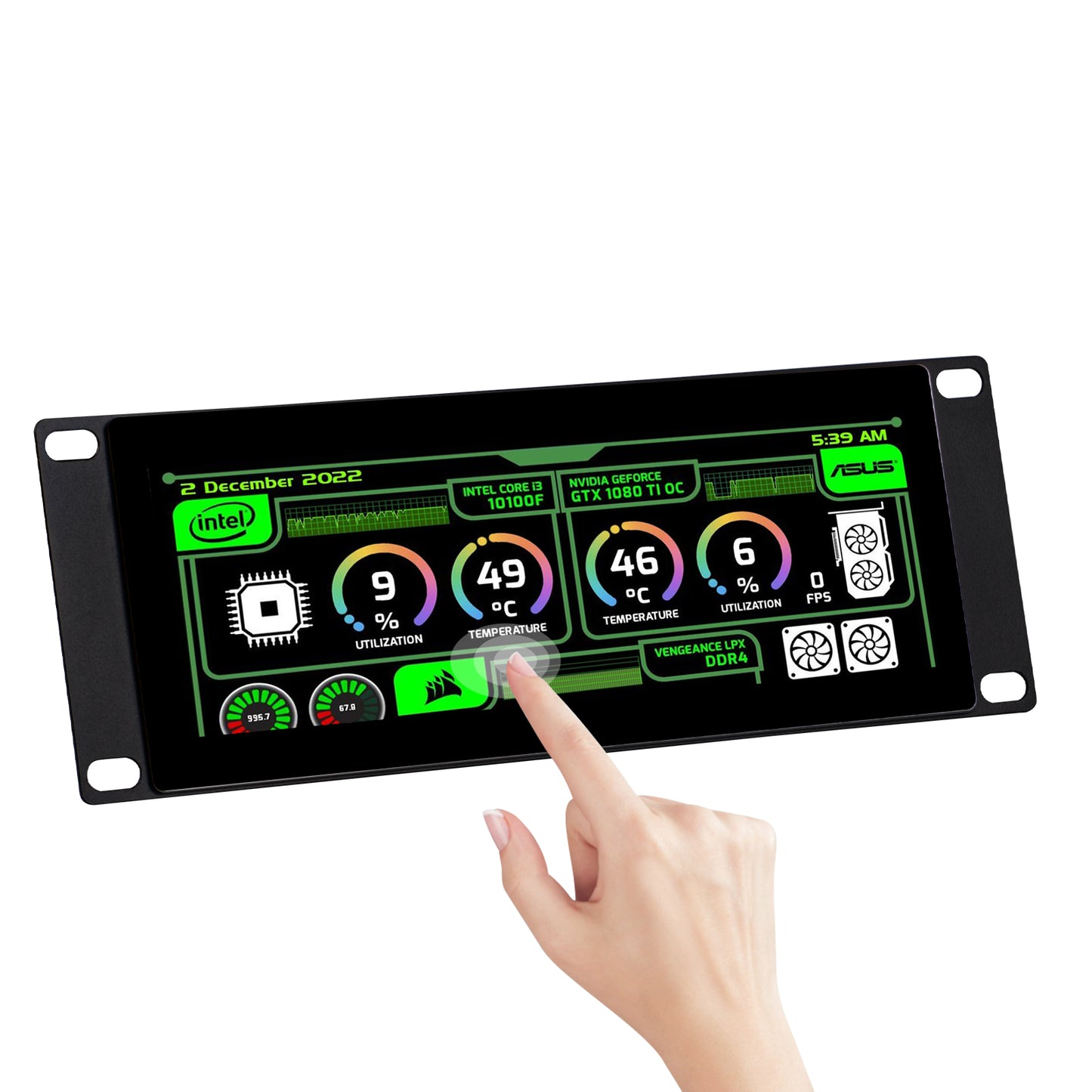 DeskPi 7.84-inch Touch Screen 1280X400 TFT LCD Display for 10 inch 2U Rack Rackmate, Supports Installation of T0/T1/T2