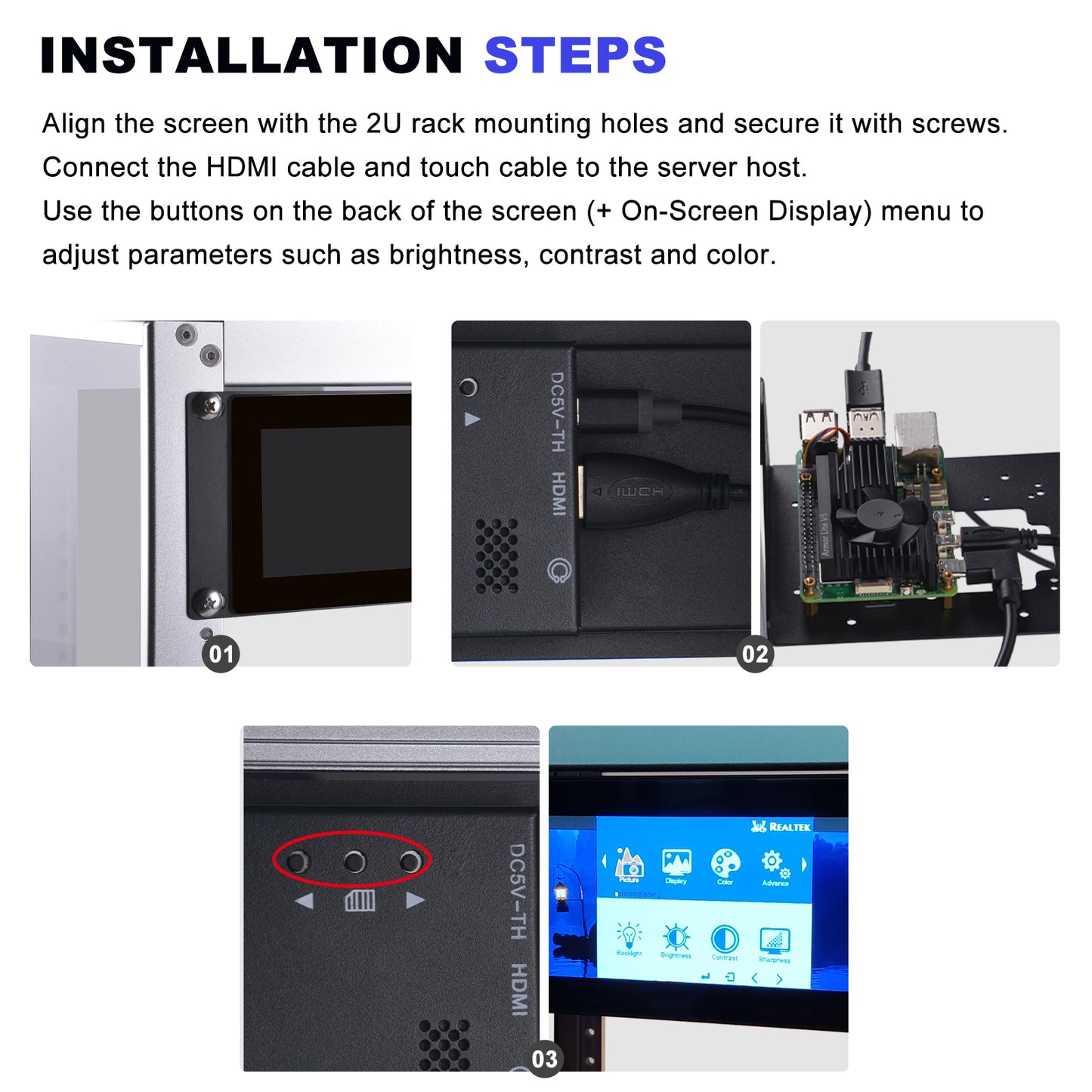 DeskPi 7.84-inch Touch Screen 1280X400 TFT LCD Display for 10 inch 2U Rack Rackmate, Supports Installation of T0/T1/T2