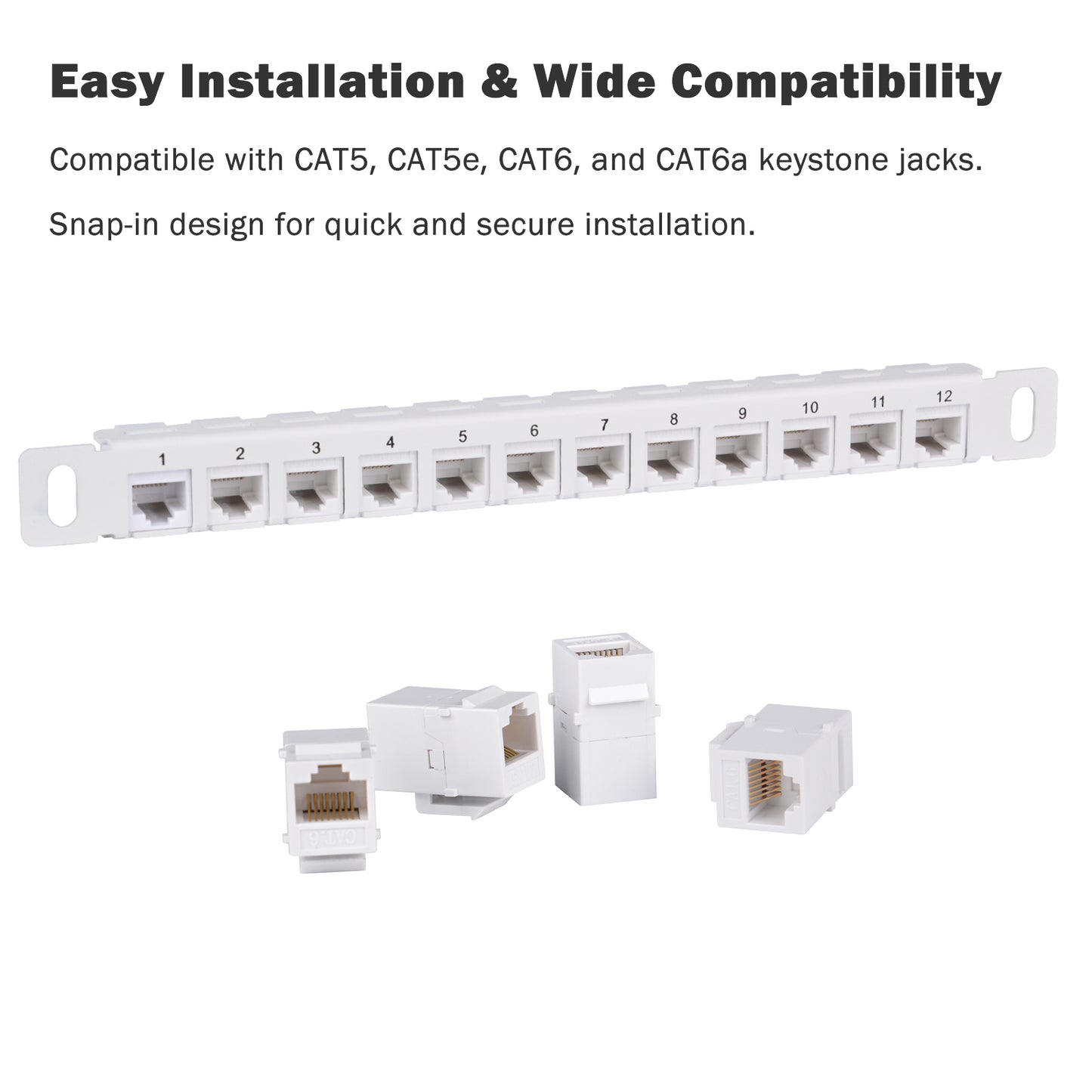 DeskPi Rackmate 12 Port Blank Keystone Patch Panel, White 10 inch 0.5U Cable Management Rack for T0/T1/T2 Server Cabinets
