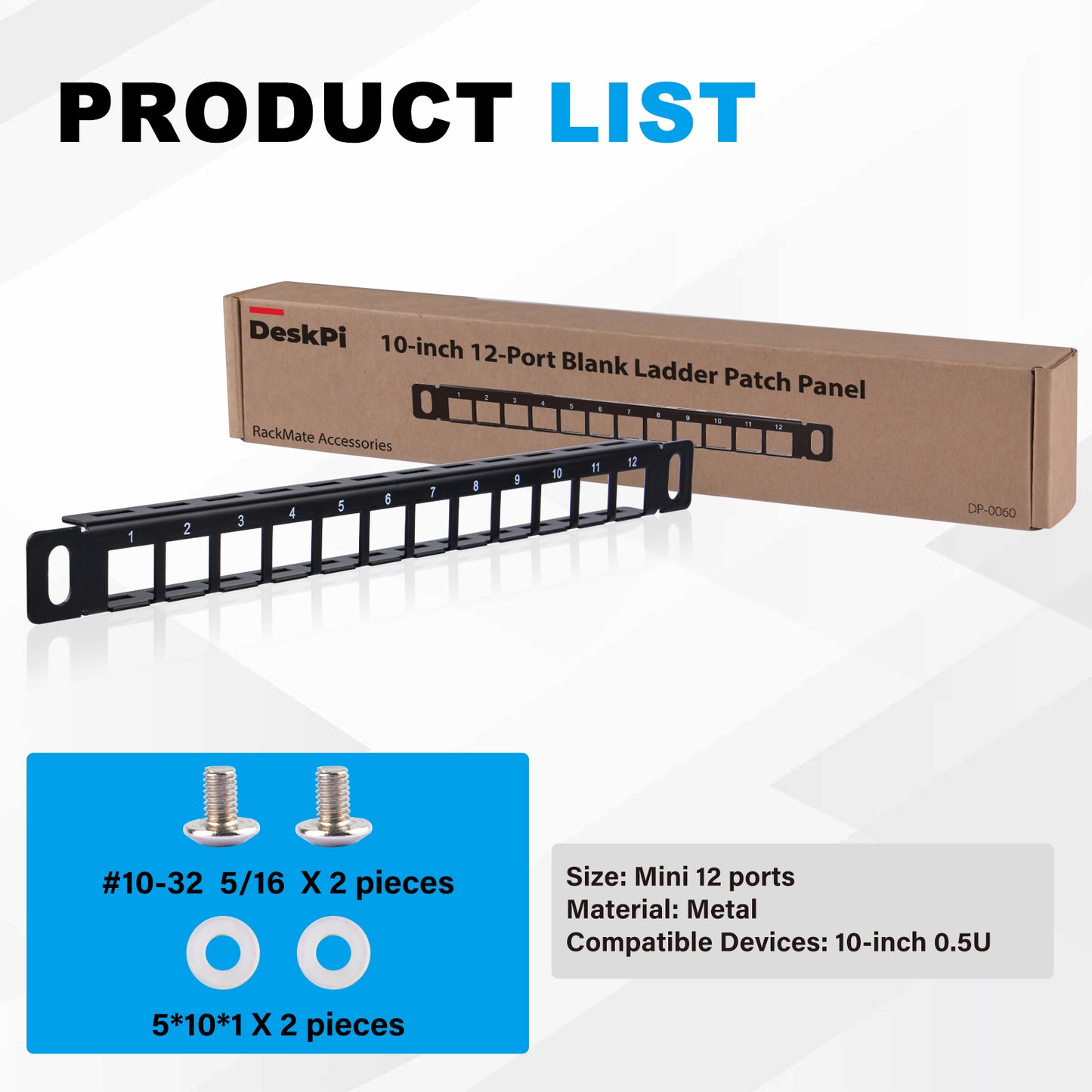 DeskPi Rackmate Accessories 10inch 12 Port Blank Keystone Patch Panel, Cable Management Rack for T0/T1/T2 Server Cabinets