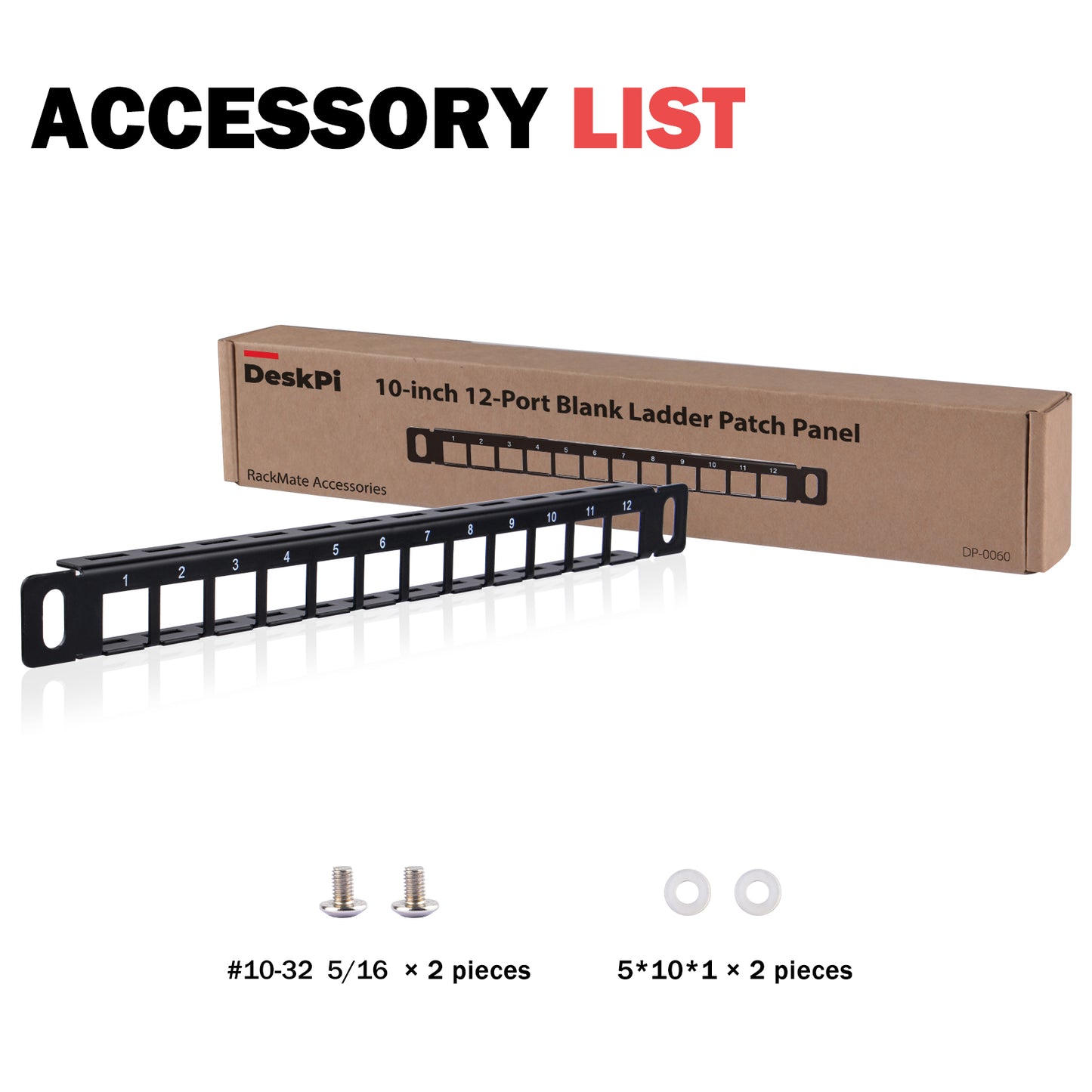 DeskPi Rackmate Accessories 10inch 12 Port Blank Keystone Patch Panel, Cable Management Rack for T0/T1/T2 Server Cabinets