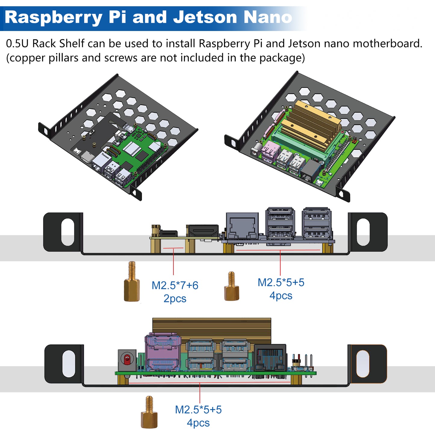 DeskPi RackMate Accessories 7-inch 0.5U Rack Shelf for TT Server Rack/Network Cabinet