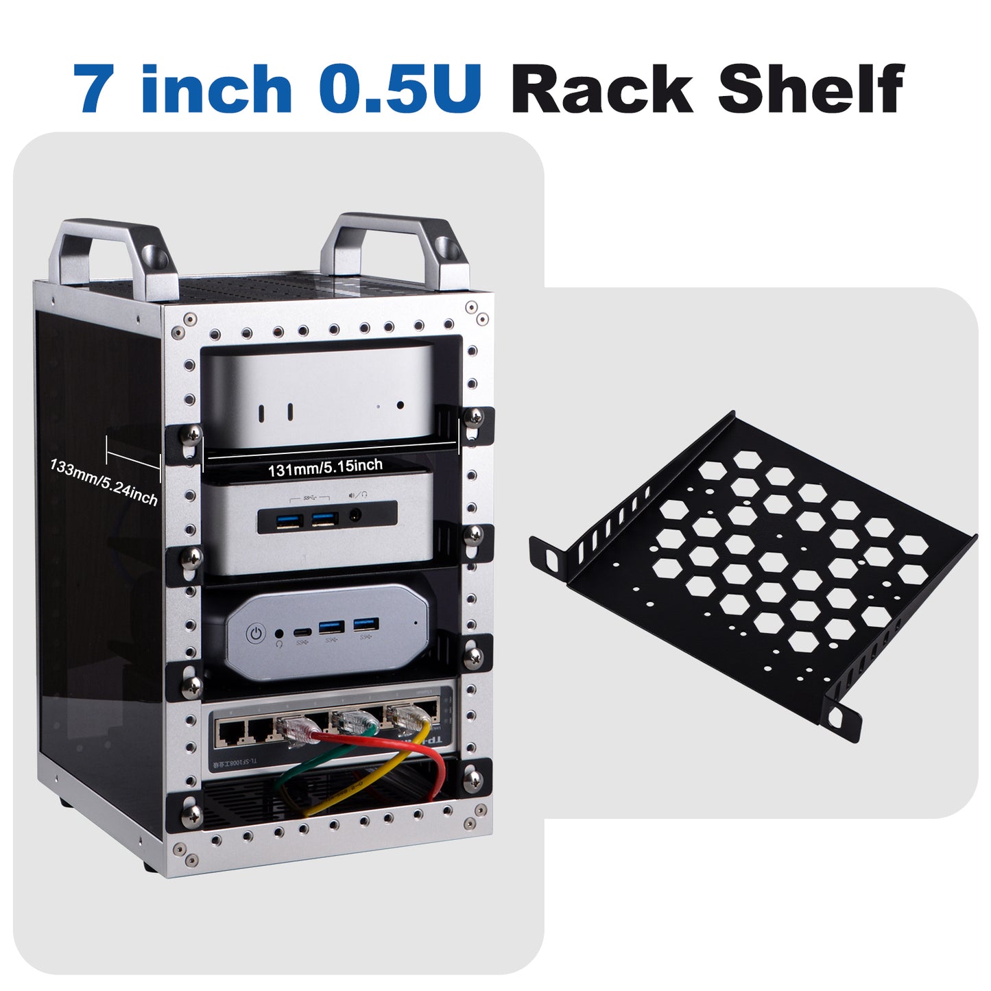 DeskPi RackMate Accessories 7-inch 0.5U Rack Shelf for TT Server Rack/Network Cabinet