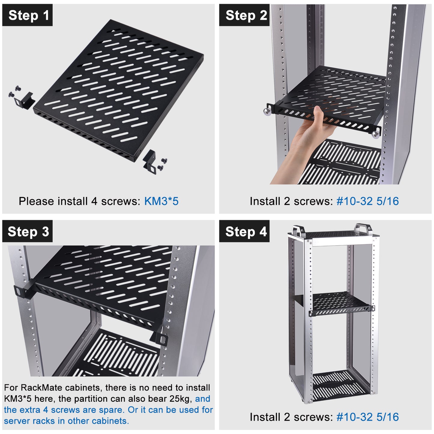 DeskPi RackMate Accessories 10-inch 0.5U Heavy Duty Rack Shelf for T2 Server Cabinet
