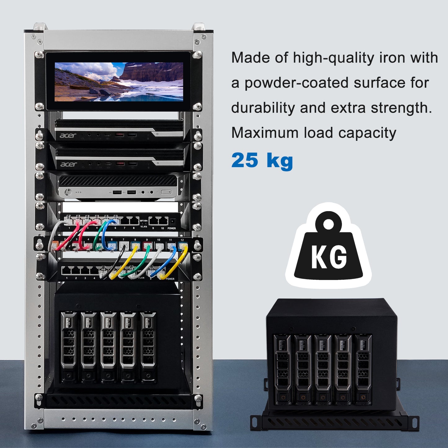 DeskPi RackMate Accessories 10-inch 0.5U Heavy Duty Rack Shelf for T2 Server Cabinet