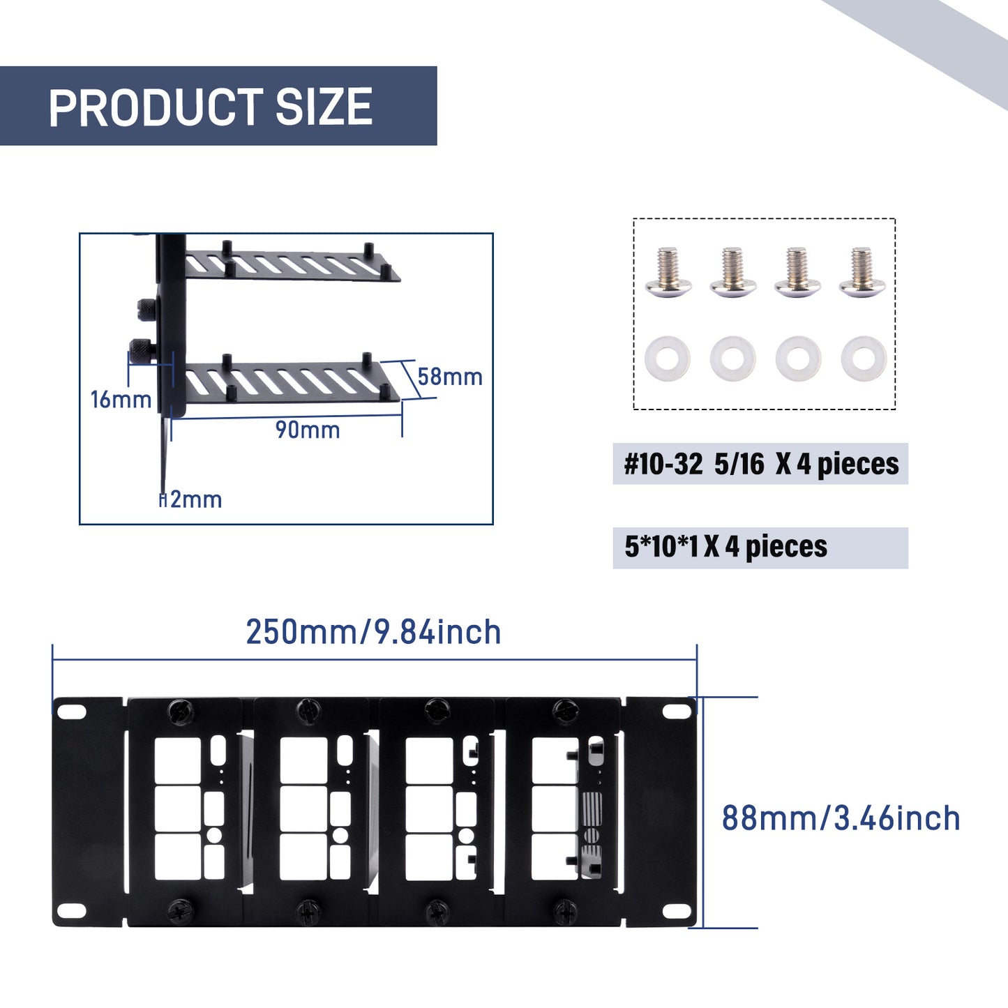 DeskPi Rackmate Accessories 10 inch 2U Rackmount for Raspberry Pi5/4B, supports Installation of T0/T1/T2