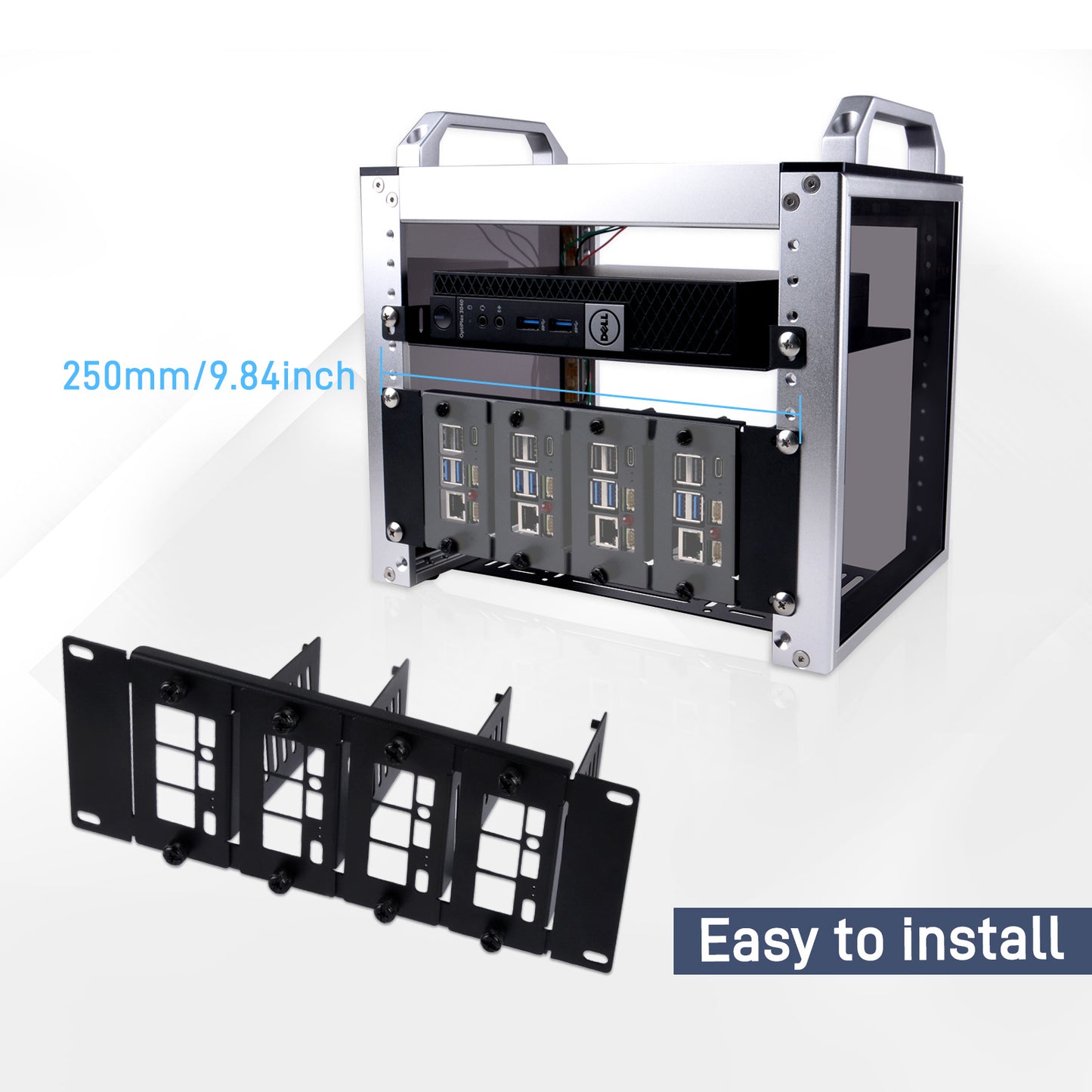DeskPi Rackmate Accessories 10 inch 2U Rackmount for Raspberry Pi5/4B, supports Installation of T0/T1/T2