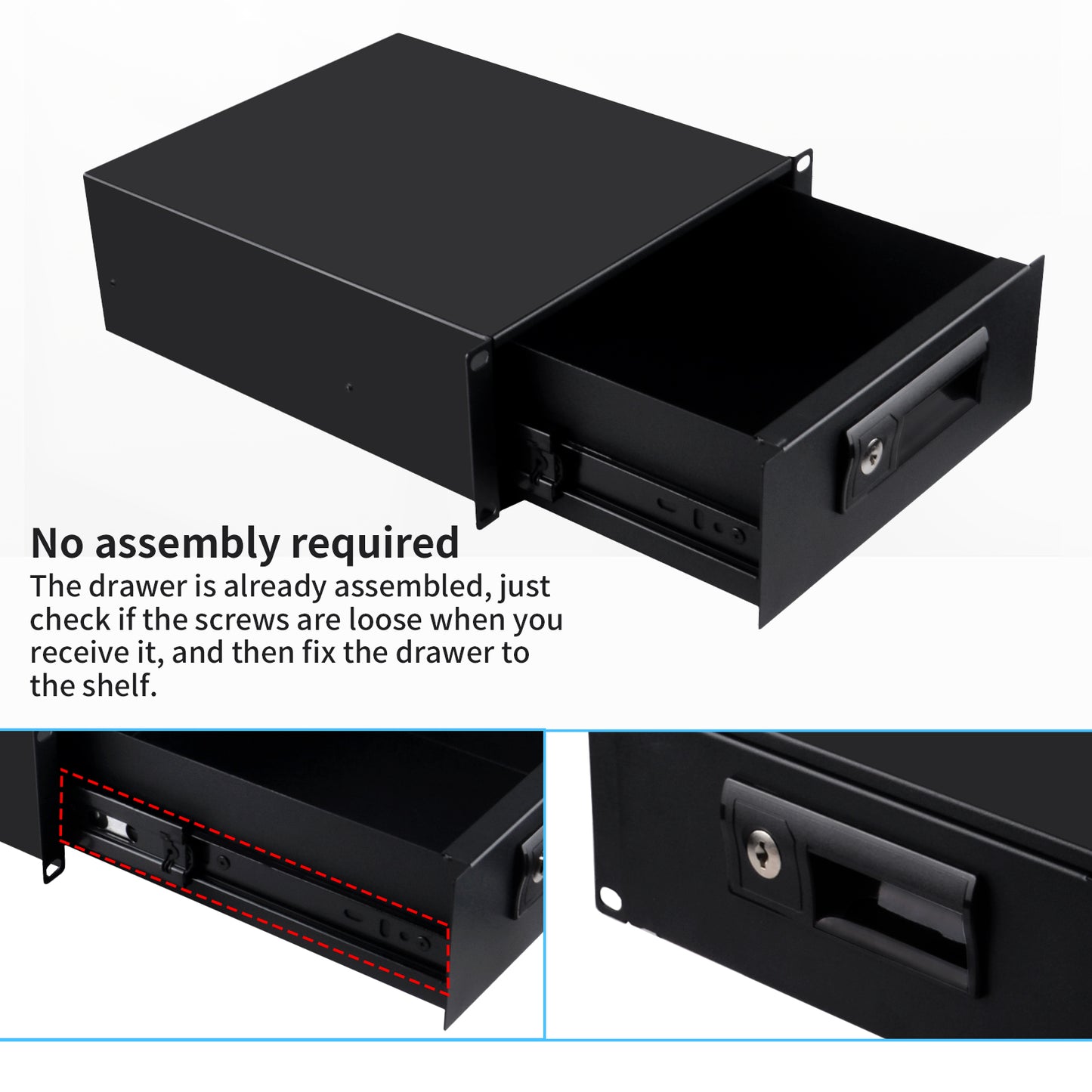 DeskPi RackMate 2U Rackmount Lockable Drawer, 10 Inch Server Cabinet Case Rack Mount for T2 Server Cabinets