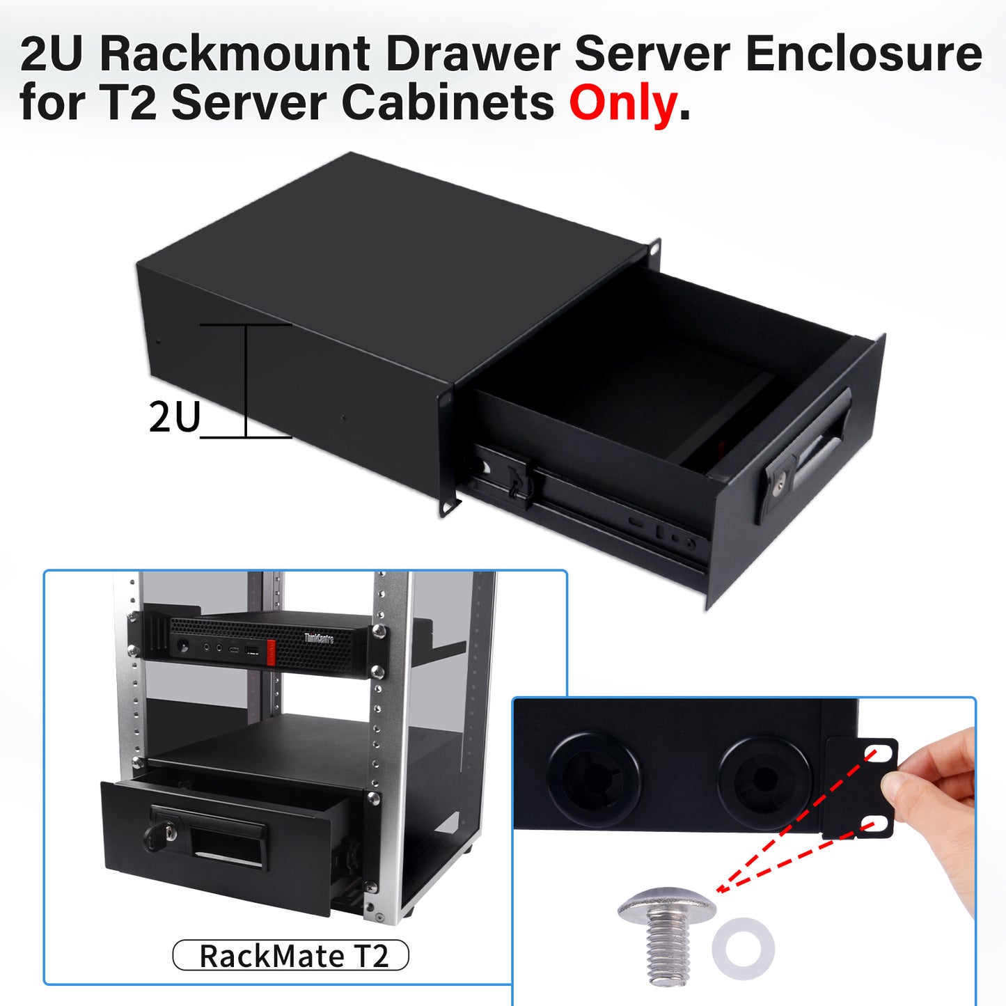 DeskPi RackMate 2U Rackmount Lockable Drawer, 10 Inch Server Cabinet Case Rack Mount for T2 Server Cabinets