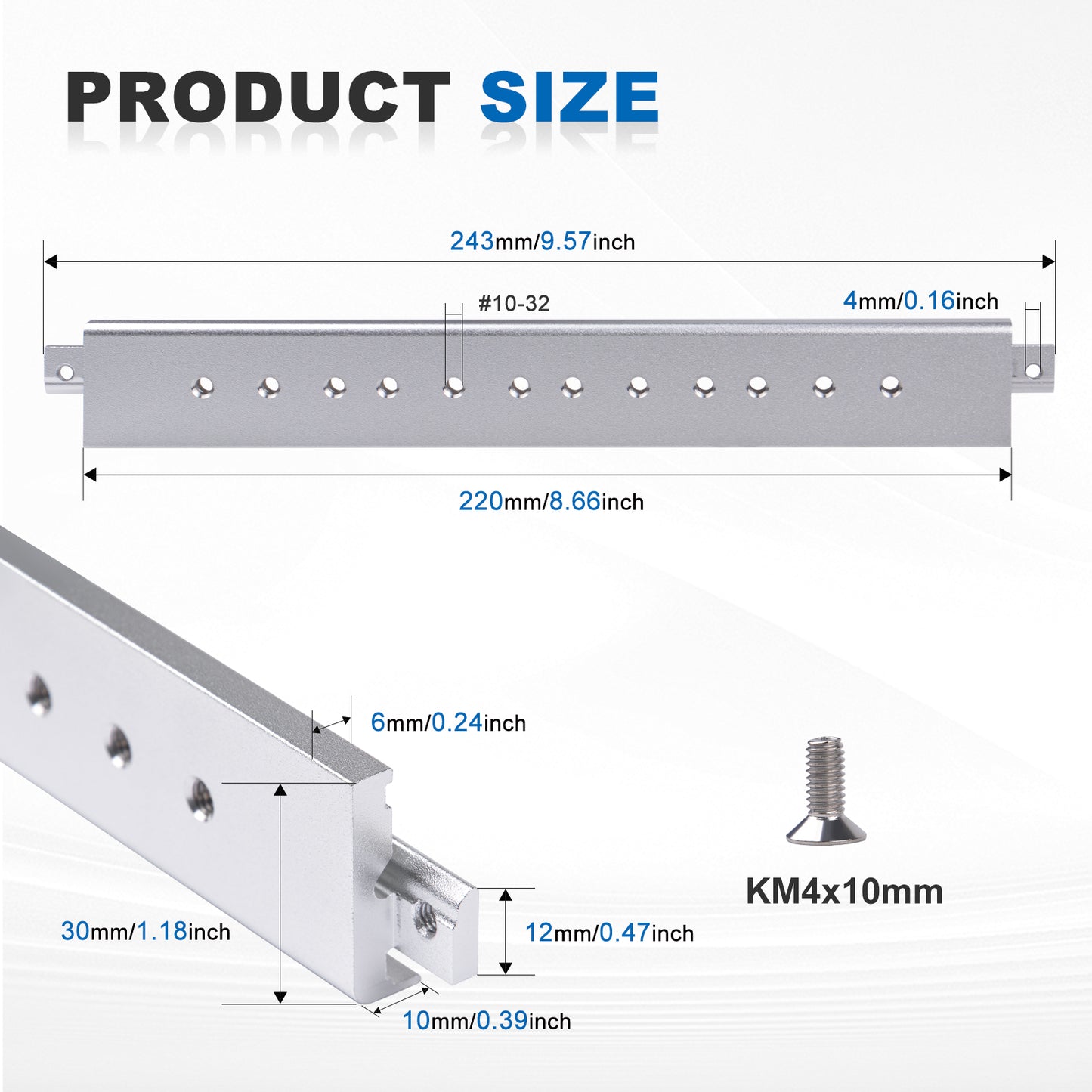 DeskPi Rackmate Accessories 10 inch Aluminum Crossbar with Pre-Drilled Screw Holes for T0/T1/T2 Server Cabinet