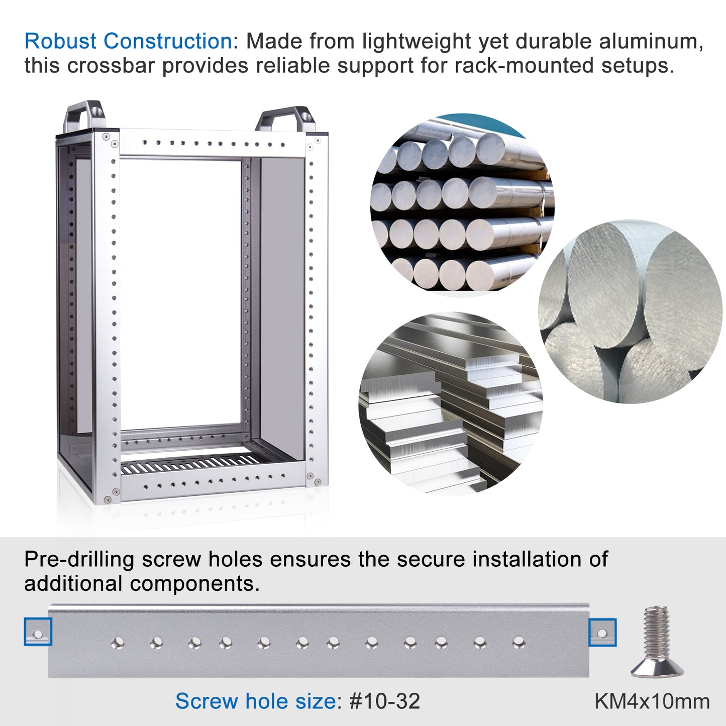 DeskPi Rackmate Accessories 10 inch Aluminum Crossbar with Pre-Drilled Screw Holes for T0/T1/T2 Server Cabinet