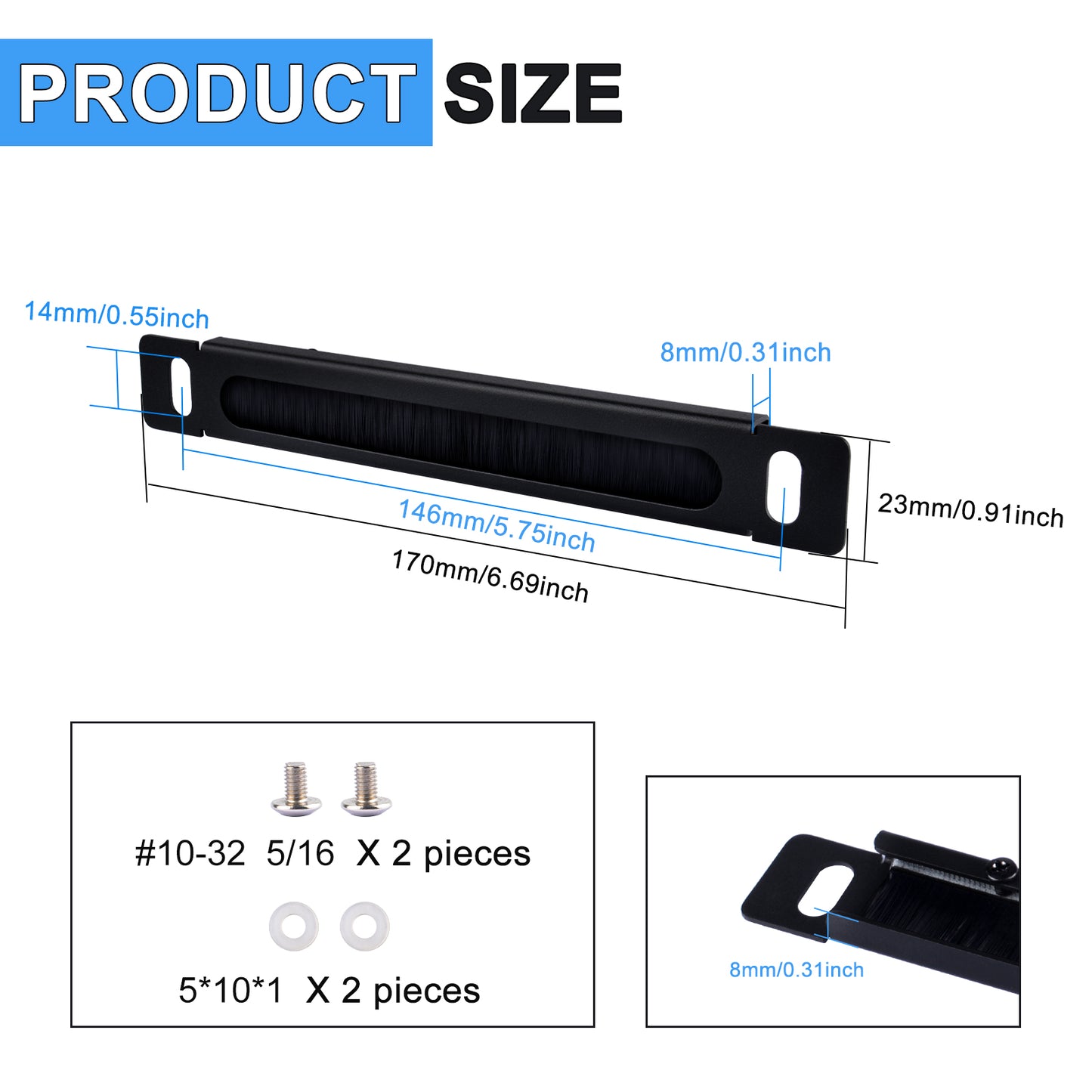 DeskPi RackMate 7-inch 0.5U Rack Cable Entry Panel with Brush Strip for TT Server Rack/Network Cabinet
