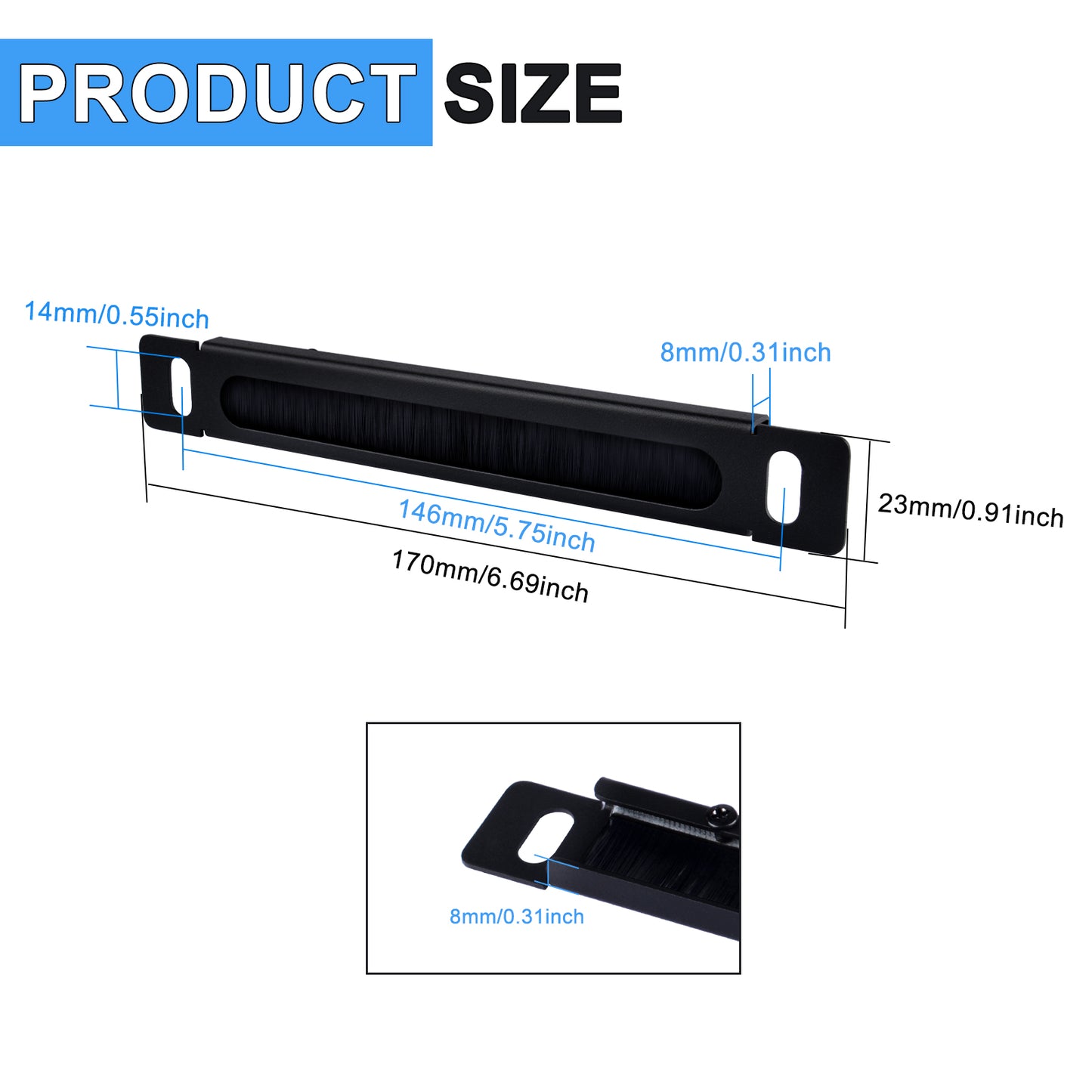 DeskPi RackMate 7-inch 0.5U Rack Cable Entry Panel with Brush Strip for TT Server Rack/Network Cabinet