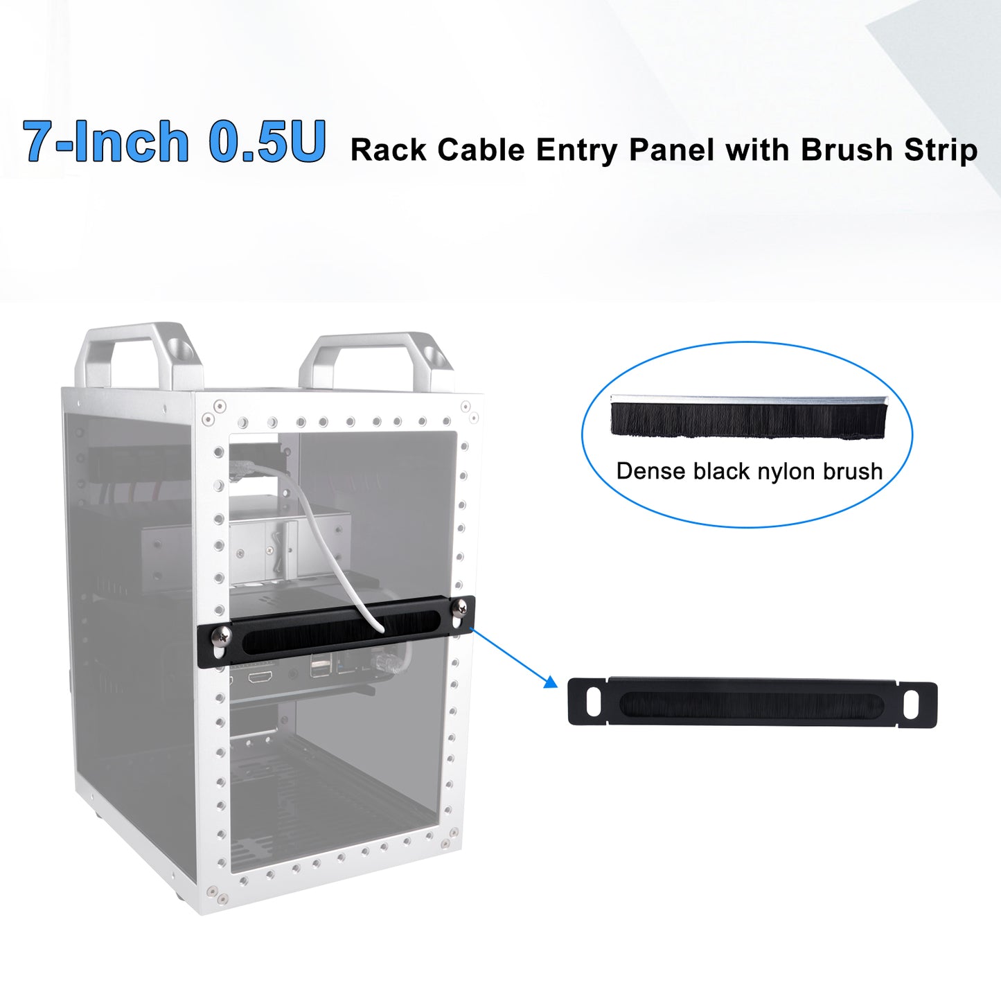 DeskPi RackMate 7-inch 0.5U Rack Cable Entry Panel with Brush Strip for TT Server Rack/Network Cabinet