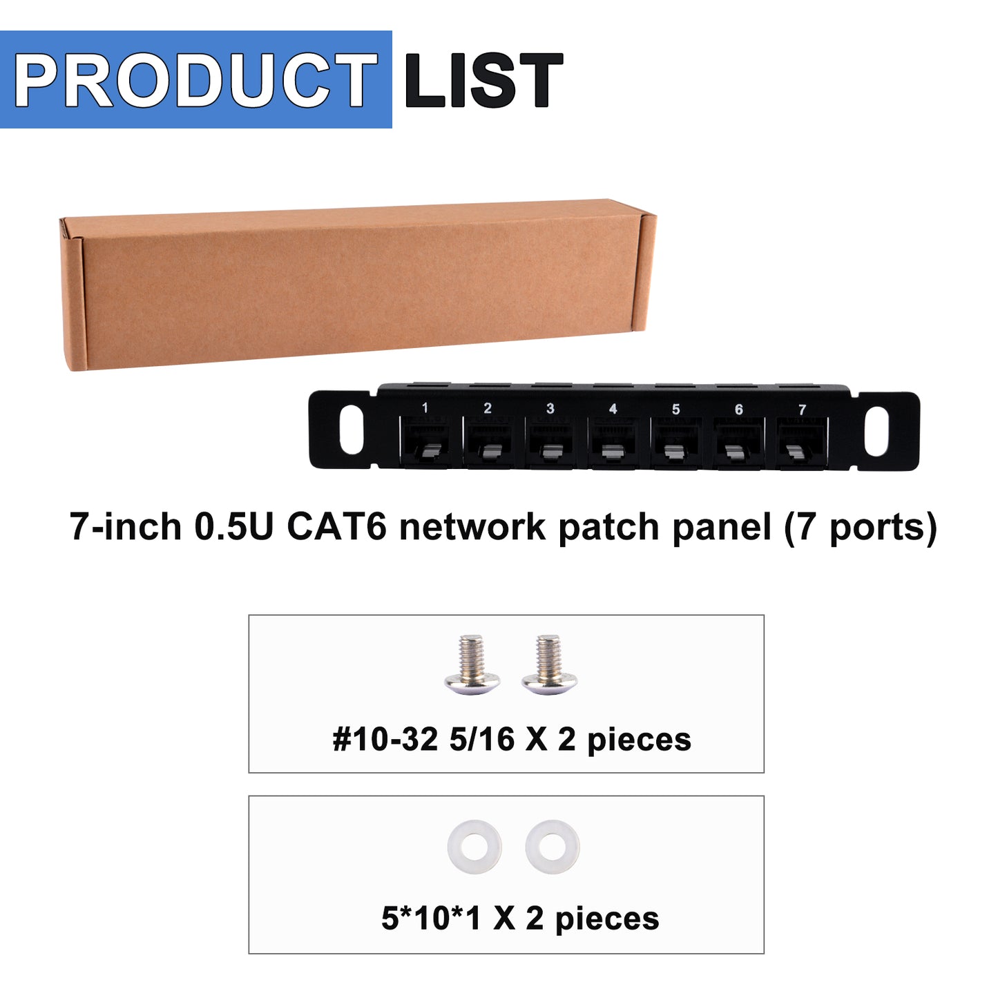 DeskPi RackMate 7 inch 0.5U CAT6 Network Patch Panel with 7 Ports for TT Server Rack/Network Cabinet