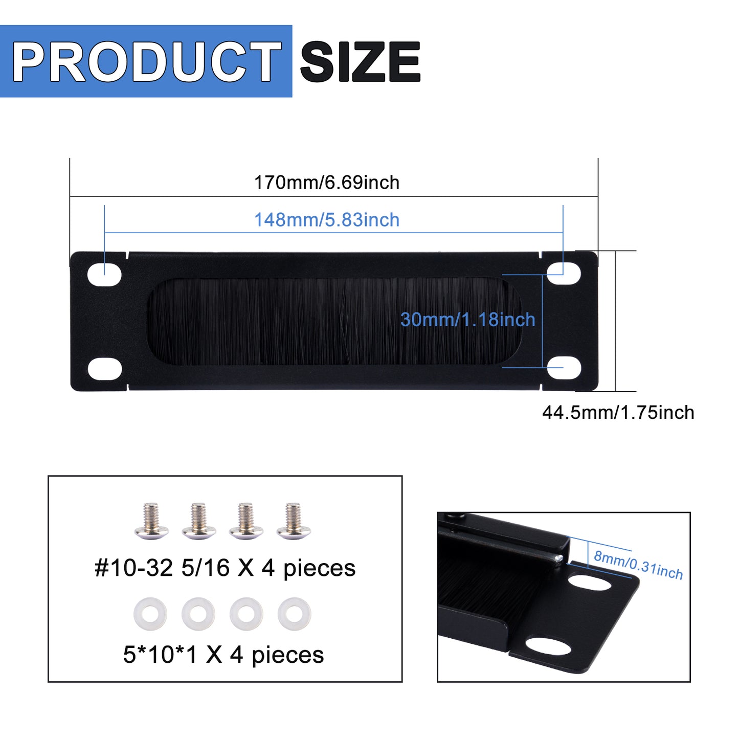 DeskPi RackMate 7-Inch 1U Rack Cable Entry Panel with Brush Strip for TT Server Cabinet