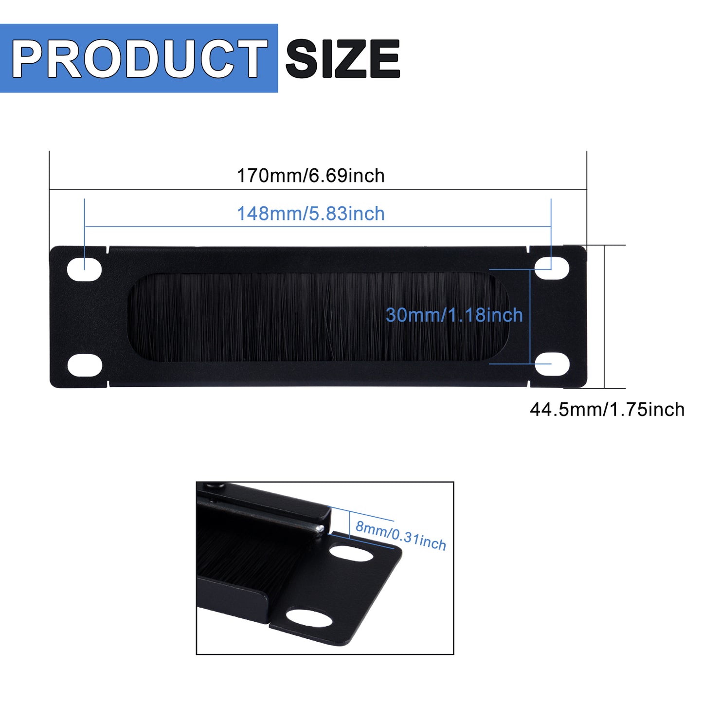 DeskPi RackMate 7-Inch 1U Rack Cable Entry Panel with Brush Strip for TT Server Cabinet