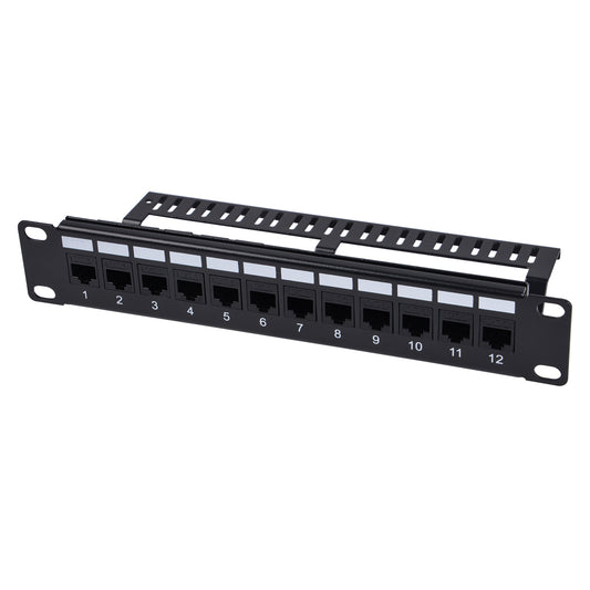 DeskPi Rackmate 12 Port CAT6 Keystone Patch Panel, 10inch 1U Network Patch Panel with Cable Management