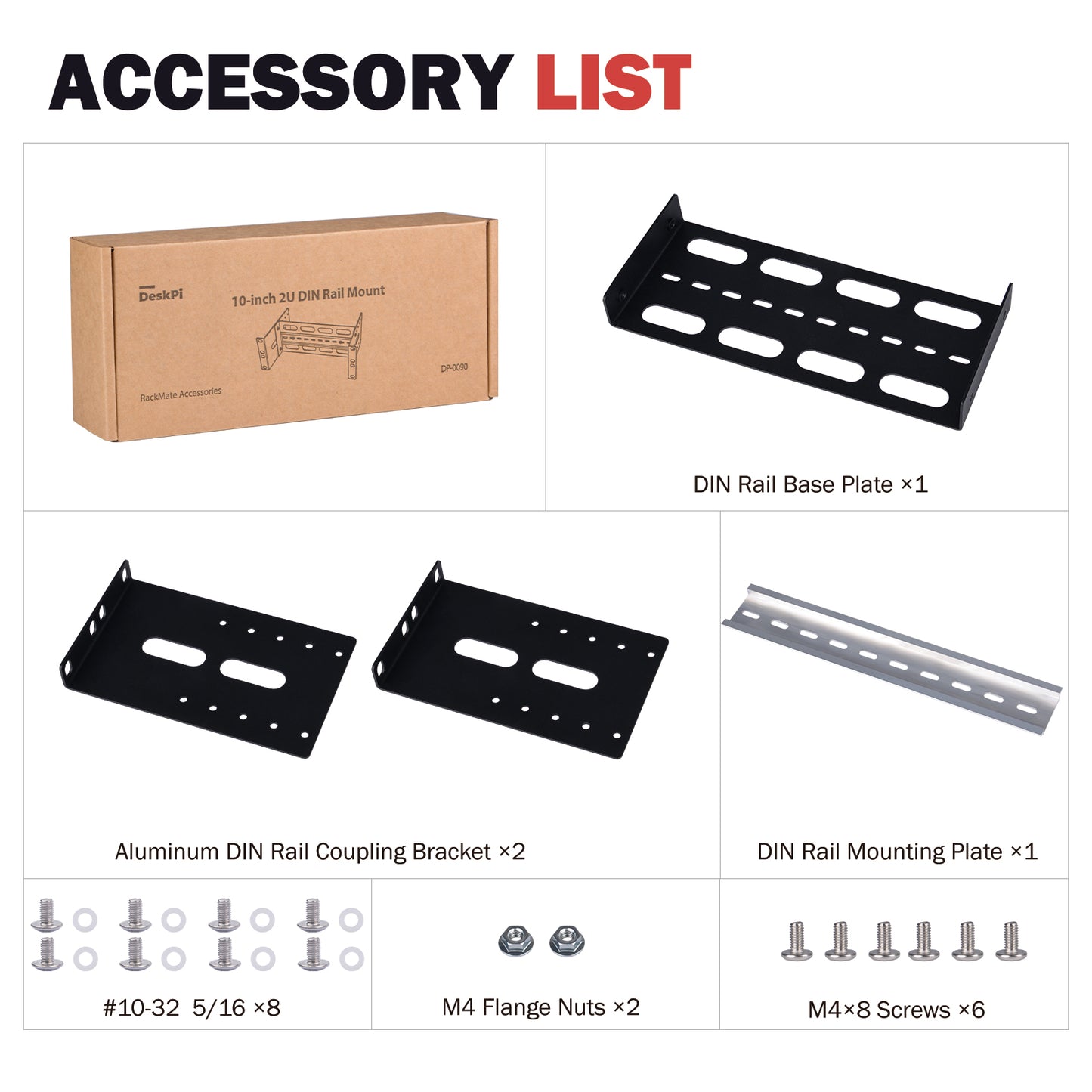 DeskPi RackMate 2U DIN Rail Mount, Adjustable Depth 10 inch Chassis Bracket for 35mm Din-Rail Mounted Device Switch Media Converter