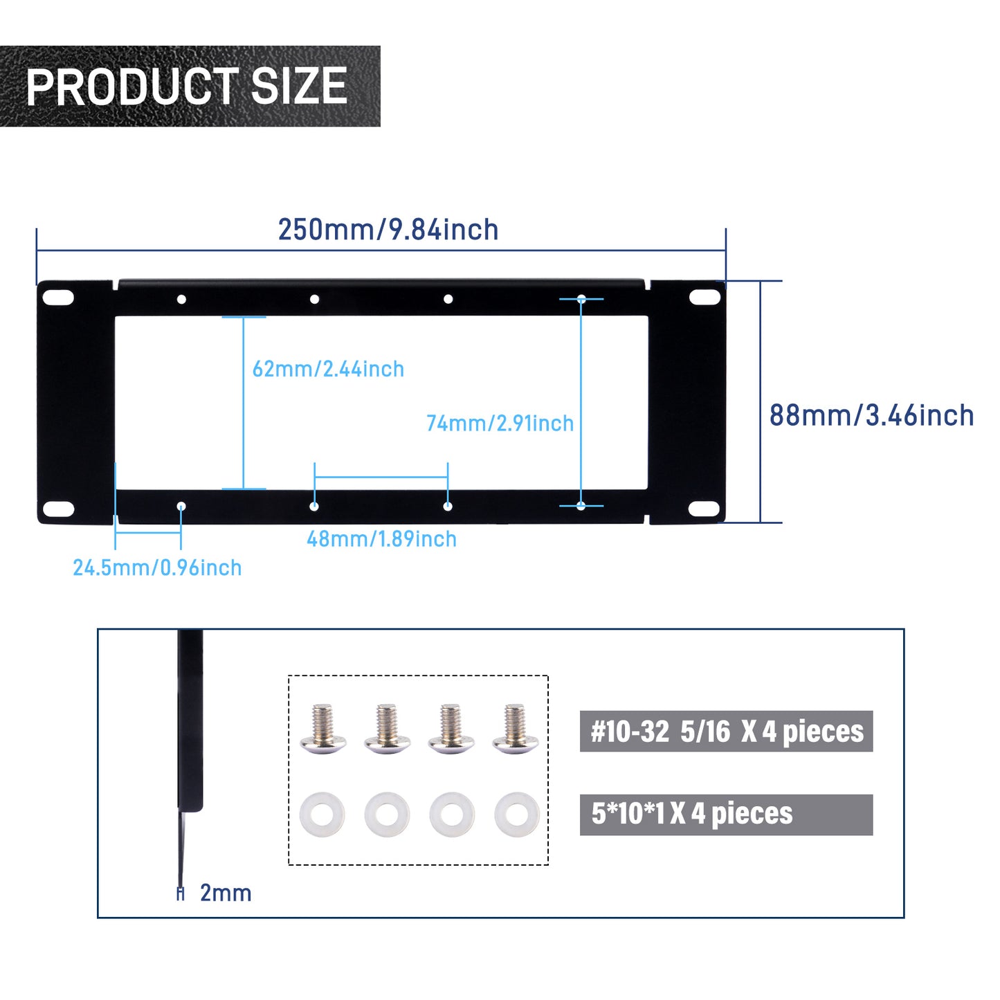 DeskPi Rackmate Accessories 10 inch 2U Rack Mount For DIY Project, supports Installation of T0/T1/T2
