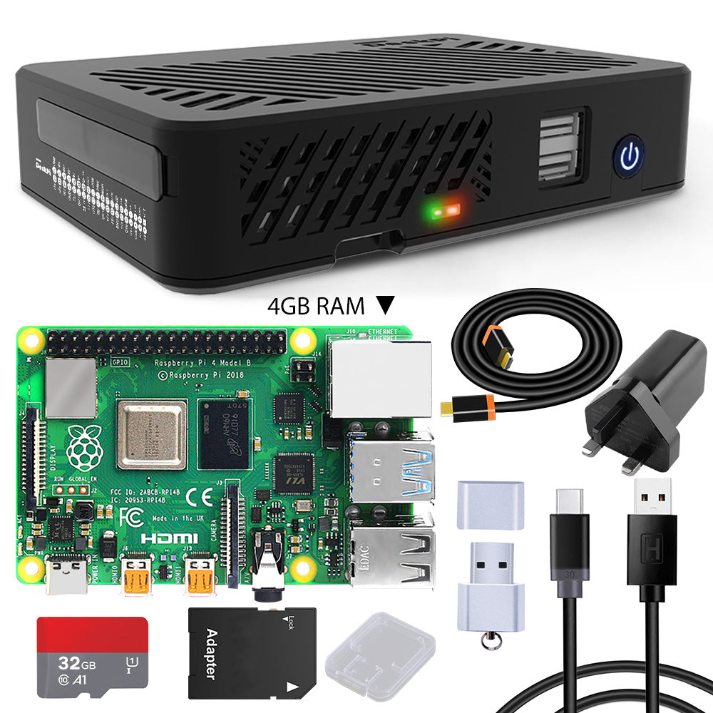 DeskPi Lite for Raspberry Pi 4, With Power Button/ Heatsink with PWM Fan/ Dual Full-Size HDMI/Extra Two USB Port