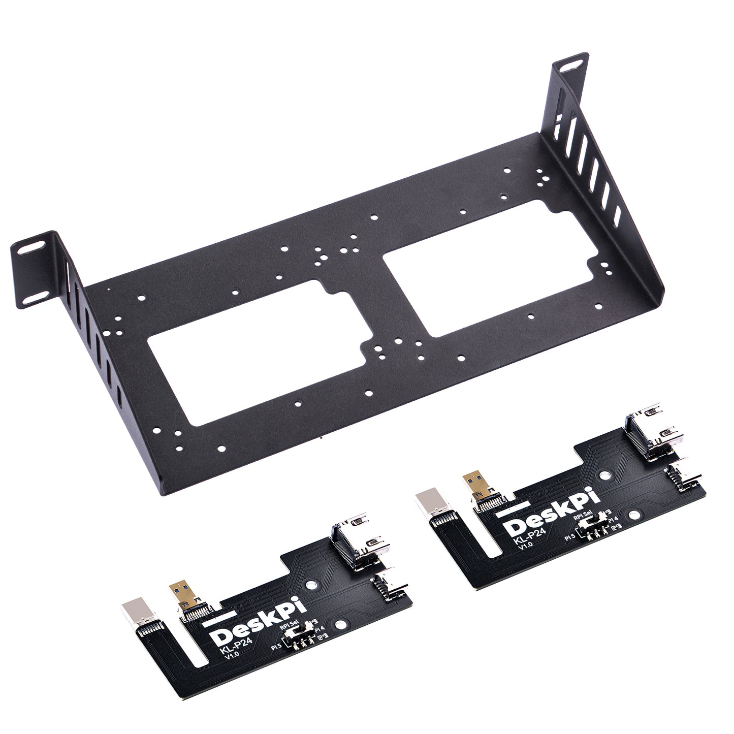 DeskPi 2pcs KL-P24 Micro HDMI to HDMI Adapter Board, with SBC Shelf 10 inch 1U Rack for Raspberry Pi 5 / Pi 4B