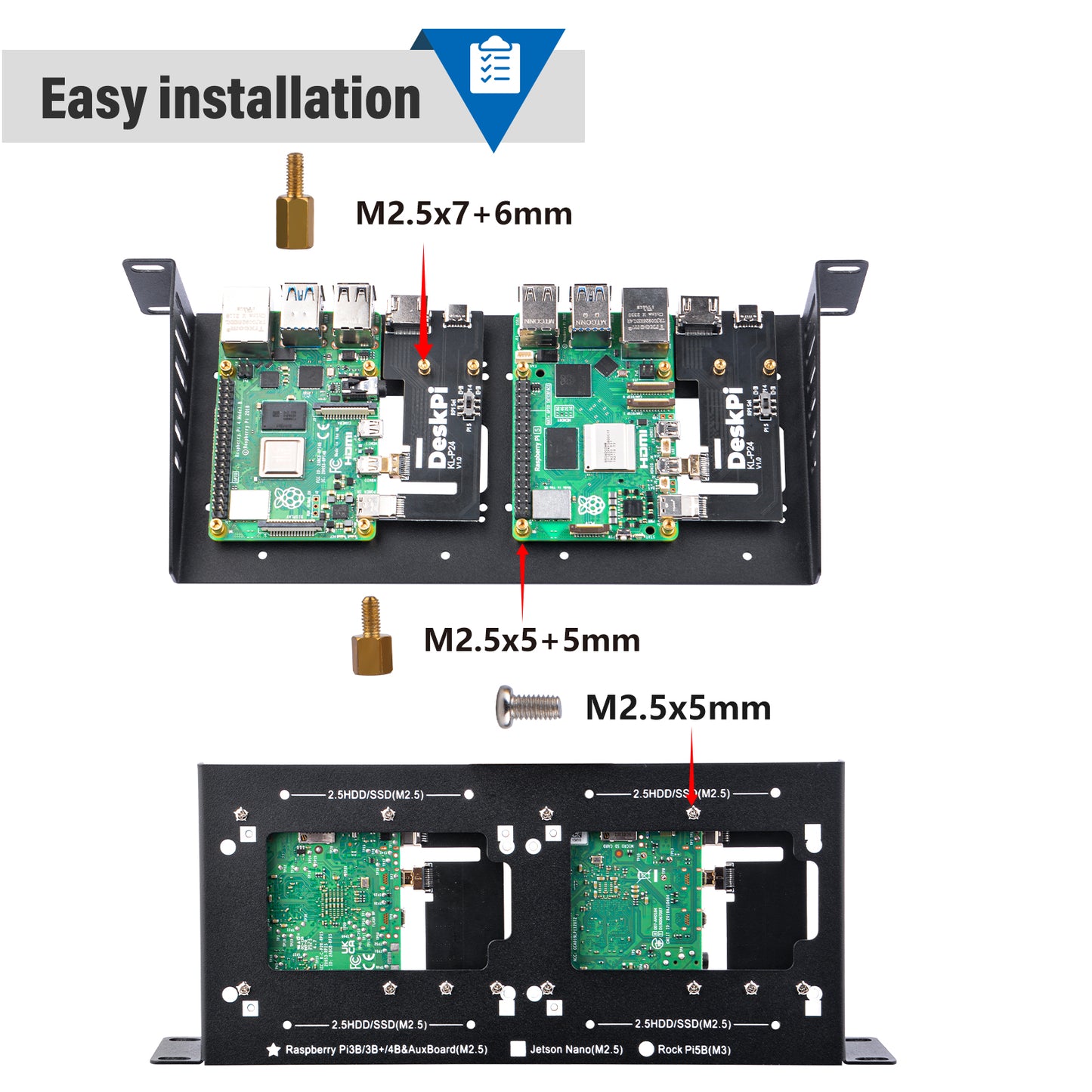 DeskPi 2pcs KL-P24 Micro HDMI to HDMI Adapter Board, with SBC Shelf 10 inch 1U Rack for Raspberry Pi 5 / Pi 4B