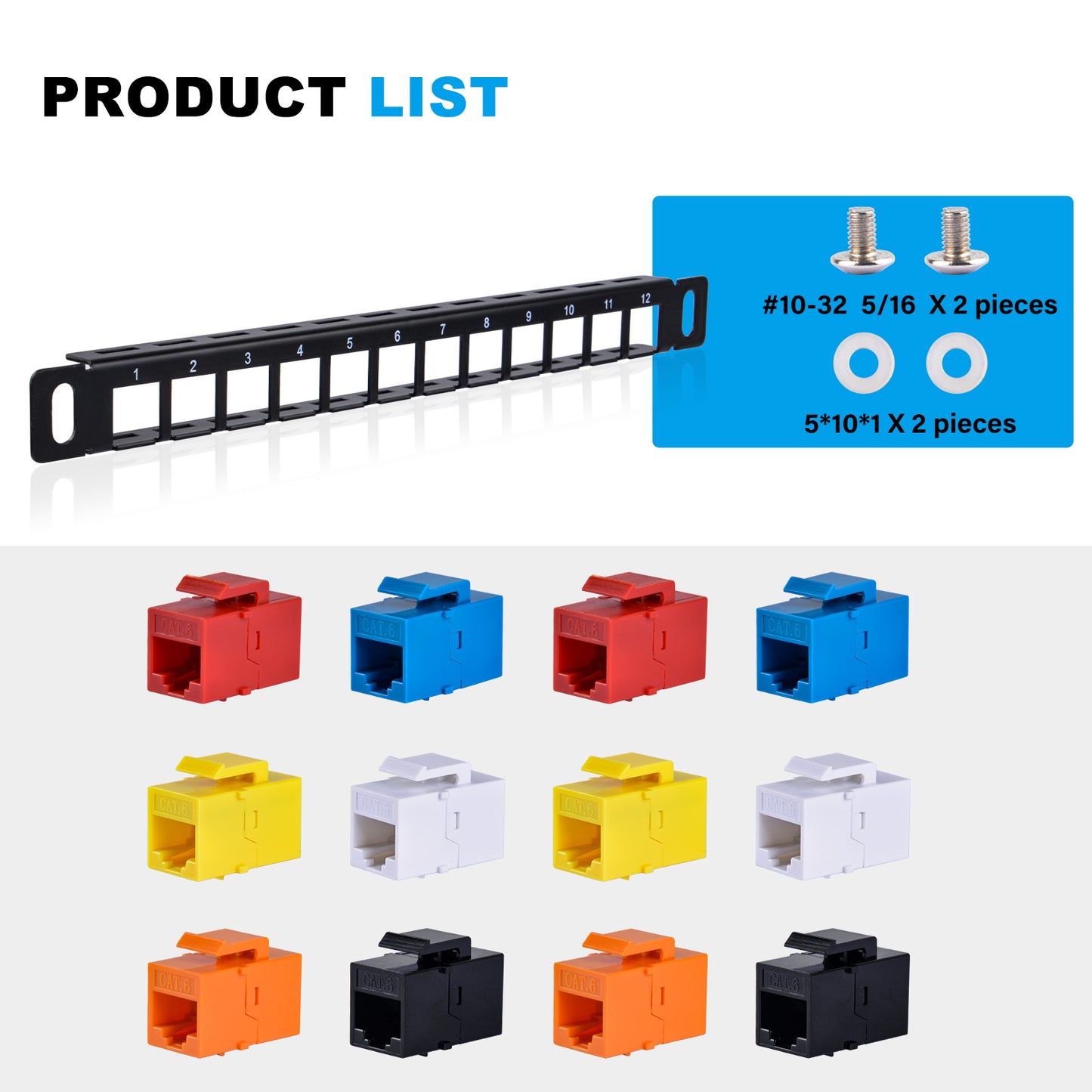 DeskPi Rackmate Accessories 12 Port Cat6A RJ45 Keystone Jacks