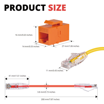 DeskPi 12 Pack Cat6A RJ45 Keystone Jack Insert with 0.2m Network Cable, Color-Coded Patch Management Kit