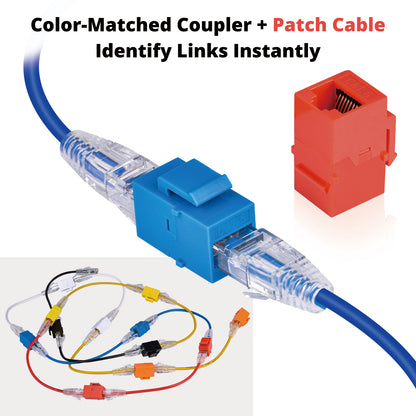 DeskPi 12 Pack Cat6A RJ45 Keystone Jack Insert with 0.2m Network Cable, Color-Coded Patch Management Kit